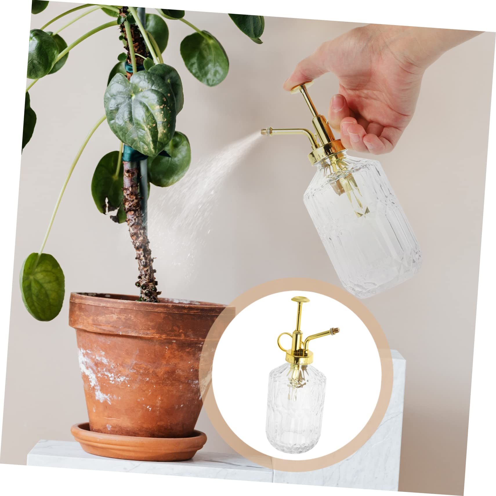 TOYANDONA 3 Pièces Bouteille de Pulvérisation Vintage pour Arrosage de Plantes Arrosoir Transparent avec Pommeau Doré pour Jardinage Intérieur et Extérieur