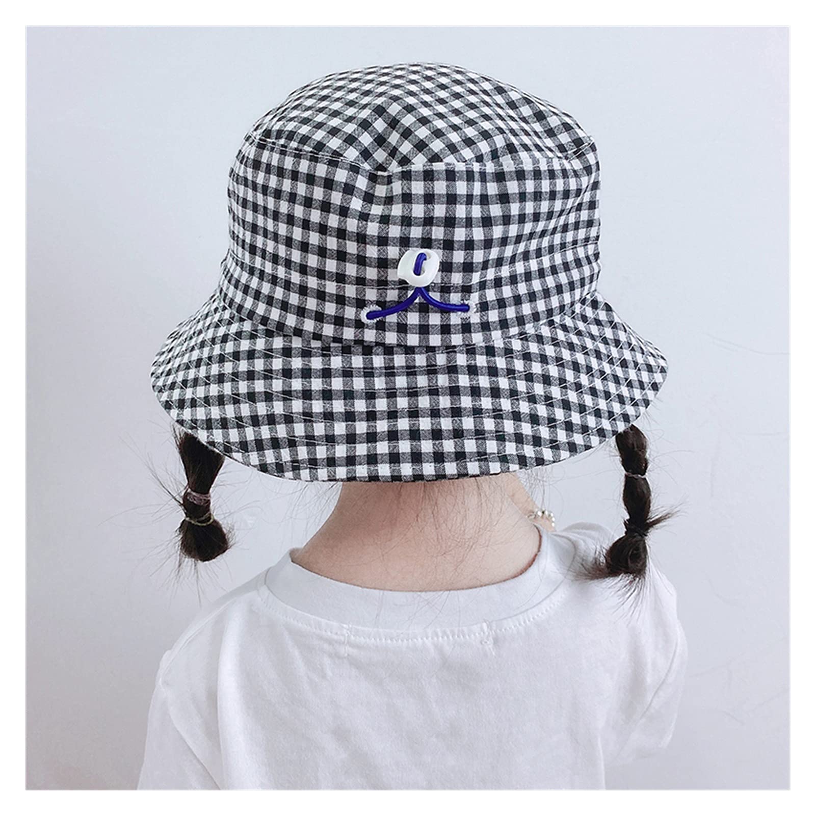 Kinder-Sommerhut, Kinder-Fischerhut, Jungen- und Mädchenhut, Gezeiten-Baby-Gitter-Beckenhut, Sommer, Frühling und Herbst, Baby-Druck, Sonnenschutz, Sonnenhut (Schwarz S 6 24M)