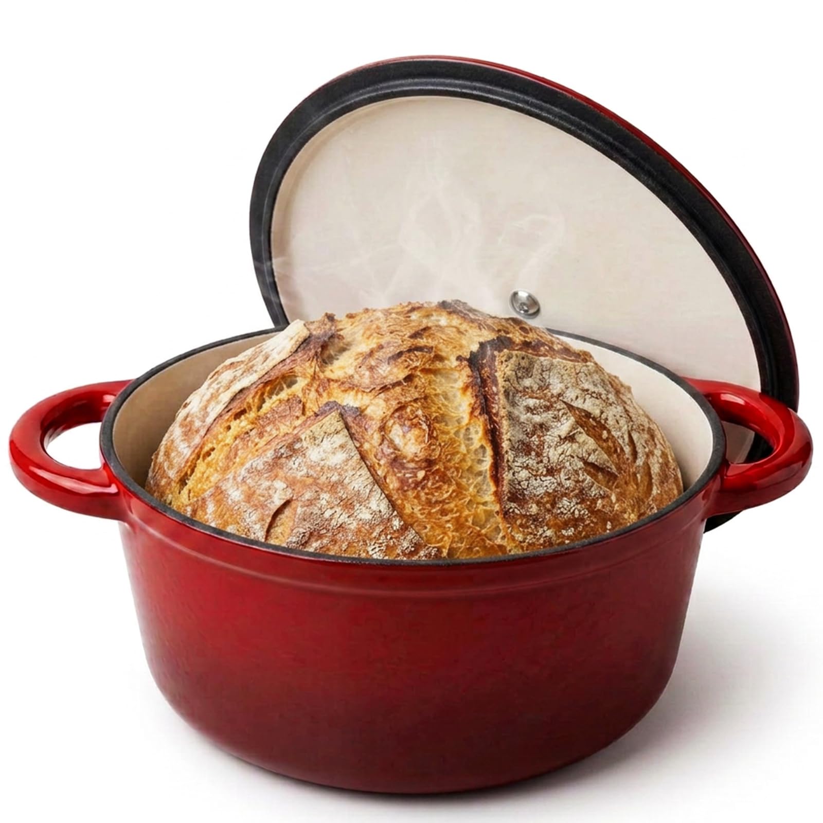 Kiangkiang Cast Iron Dutch Oven with Lid Pot 2L /Ø 20 CM Enameled, Non-Stick Enamel Stew Pot, Round Casserole Pot Compatible with All Stoves & Oven (Red)