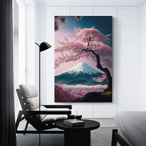 Miniatura 3 de Aimery Póster de cerezo en flor de Japón, pintura decorativa, decoración de baño, sala de estar, lienzo sin marco, 08 x 12 pulgadas (7.9 x 11.8 in)