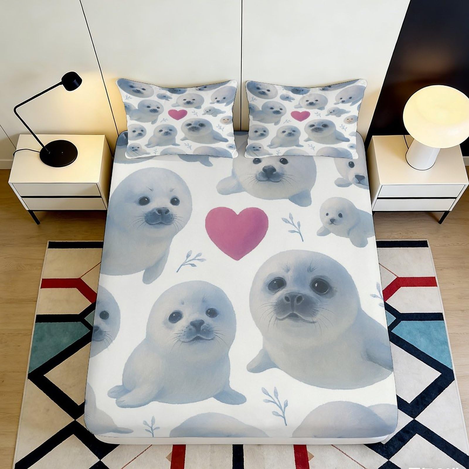 Pnayamiorkfel Style-3 3D Printed Seal Illustration Fitted Sheet Microfiber Soft Mattress Cover For Bedroom Dorm Bed Decoration Gift 90X200x25cm