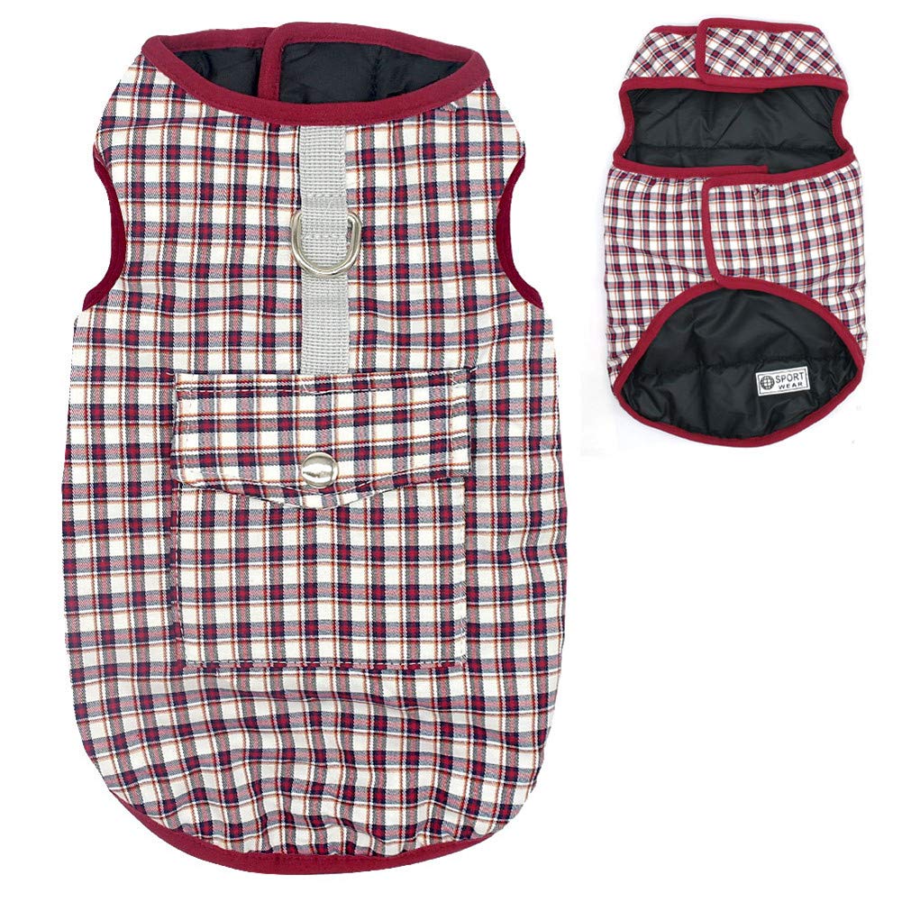 SOCHII Ropa de perro Chihuahua Pug, abrigo de invierno para mascotas, abrigo cálido para perros pequeños, medianos y grandes, gatos, Yorkshire, abrigo para cachorros, XS-3XL, cuadros rojos, 3XL