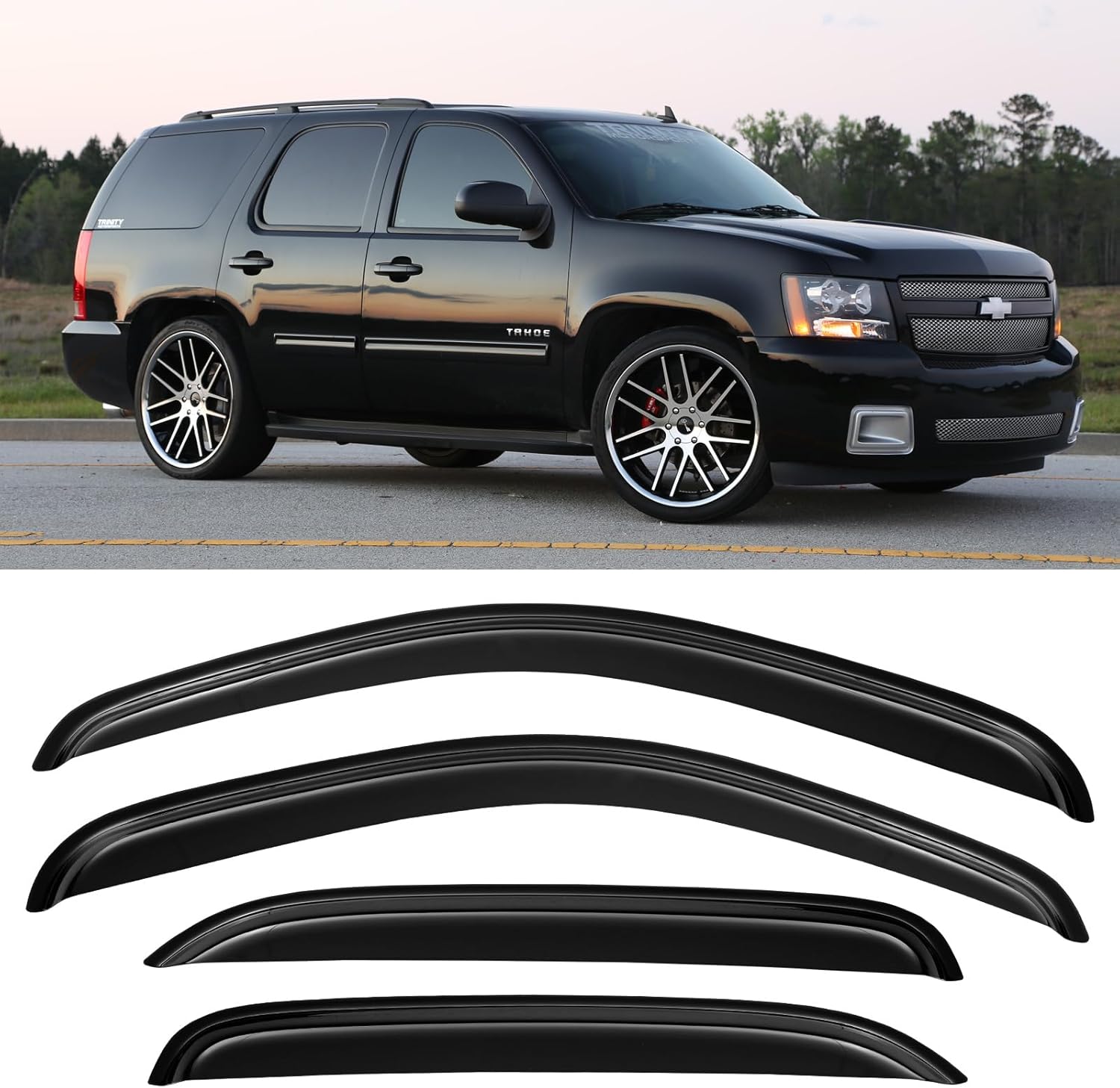 Cxdar Window Rain Guards for 2007-2014 Chevy Tahoe & GMC Yukon - Easy Install Wind Deflectors Visors