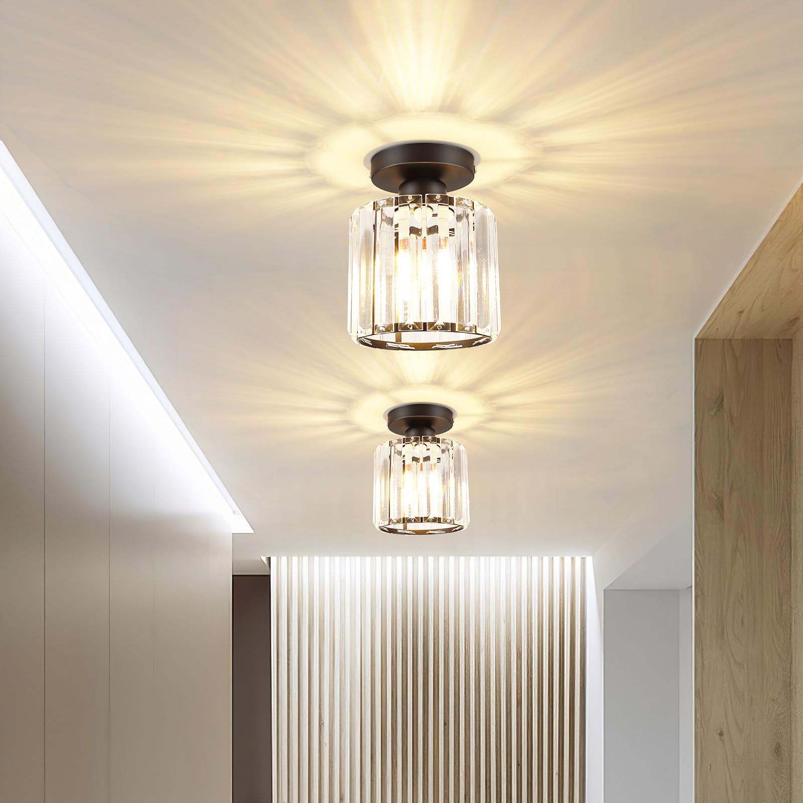 ALLOMN Kristall Deckenleuchte, Mini für Halbbündige Montage Dimmbar Chrom LED Kronleuchter Schlafzimmer Küche Esszimmer Flur Balkon Veranda, LxH: 5.12x6.69 Inch, Schwarz, 183L53U17LUYI
