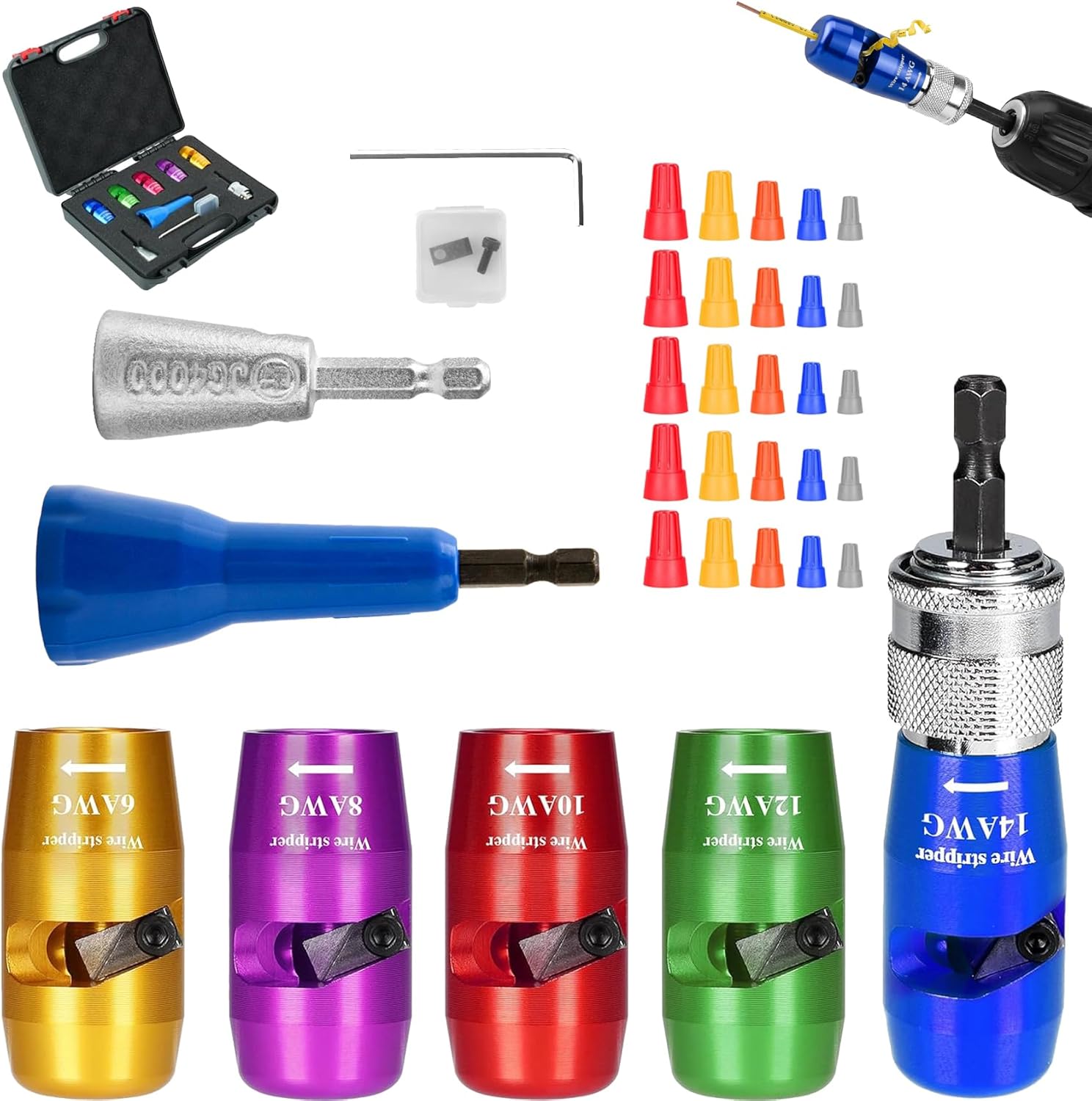 Wire stripper and Twister Tool for Drill US Regulations 6-14AWG,Professional Electrician Quick stripping Ease of use Time saver Wire Nut