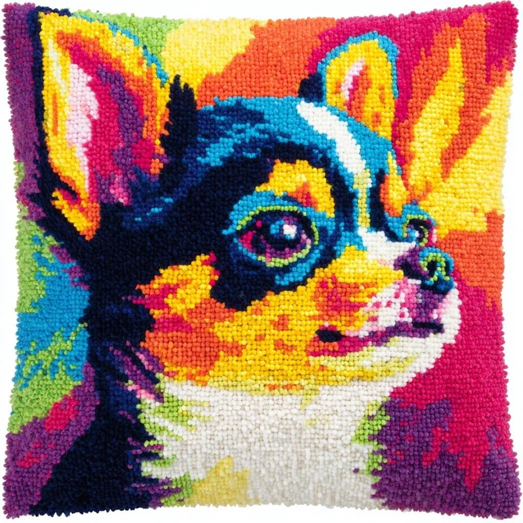 WallustrioaW Latch Hook Pillowcase Embroidery Kit,Animal Dog