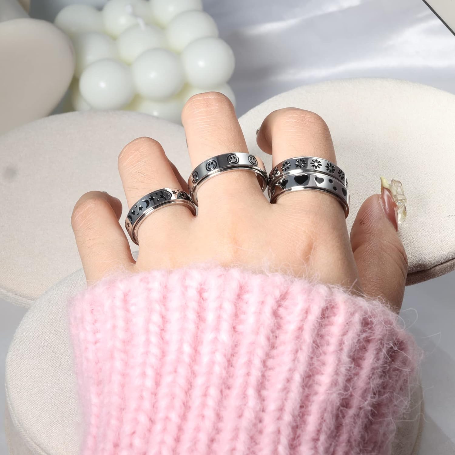 Anxiety Ring for Women Spinner Rings:Rotating Rings Stainless Steel 6mm Moon Star Anxiety for Men Band Jewelry Gift for Women Size 6 7 8 9 10 - Image 5