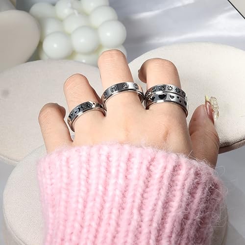 Miniatura 5 de LuckyAmor Anillo de ansiedad para mujer, anillos giratorios anillos giratorios de acero inoxidable de 0.236 pulgadas (0.236 in) con luna y estrella