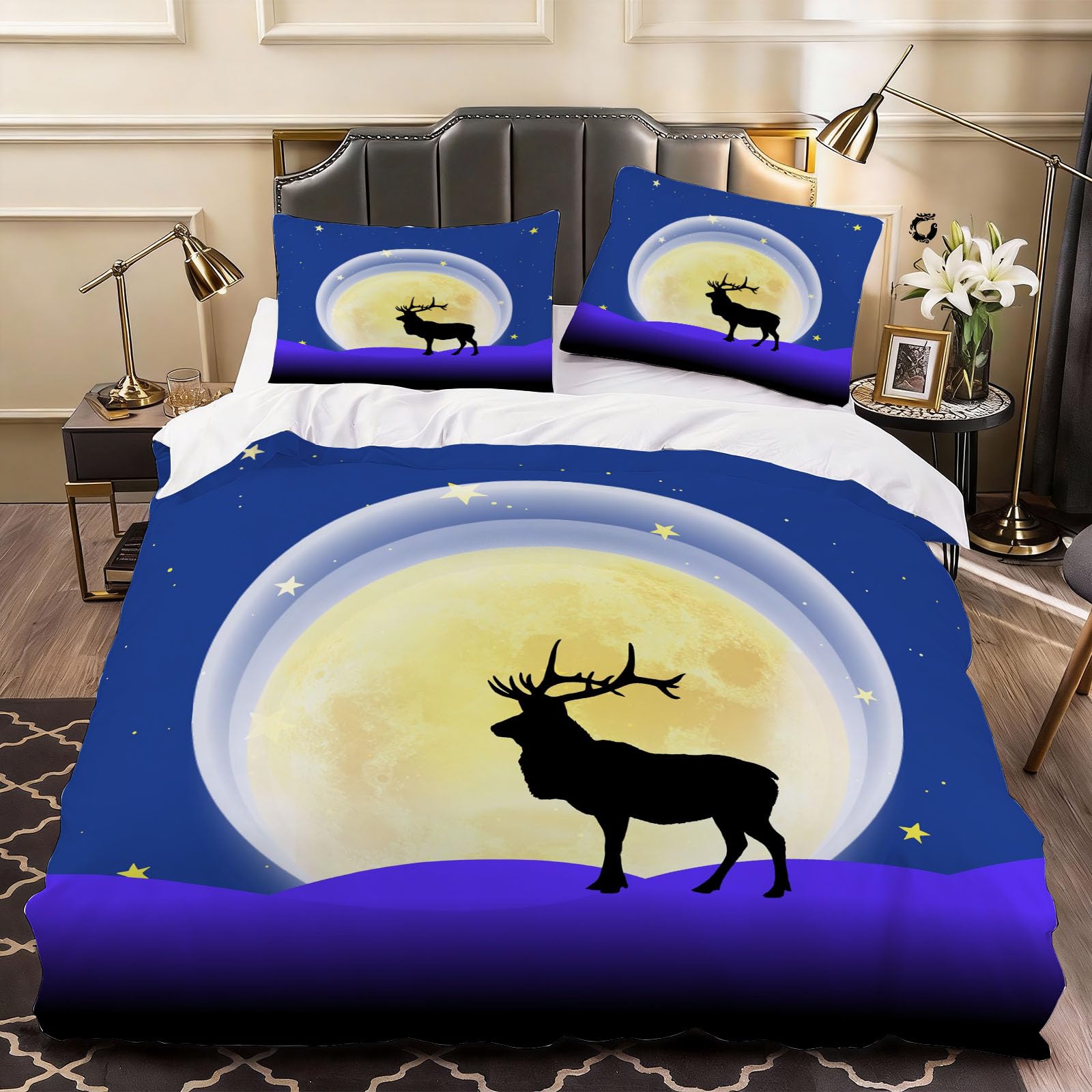 3D Deer Wildlife Duvet Cover Cartoon Animals Print Bedding Double Bed Set, Soft Microfiber Comforter Cover Printed with Zipper Closure Quilt Coverr 200x200 cm and 2 Pillowcases