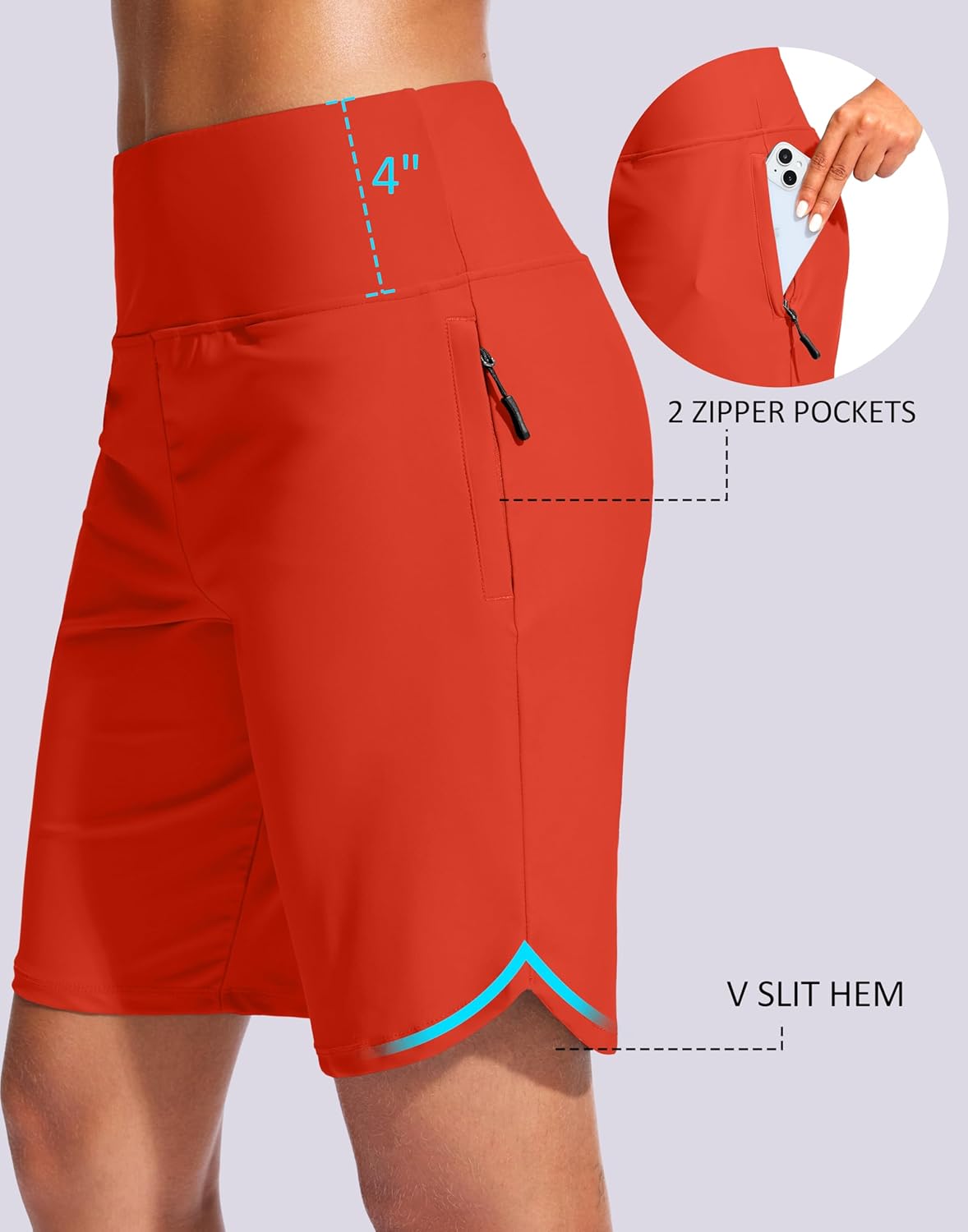 G Gradual Women's 9" Long Swim Board Shorts with Zipper Pockets High Waisted Knee Length Beach Swimming Shorts with Liner - Image 5