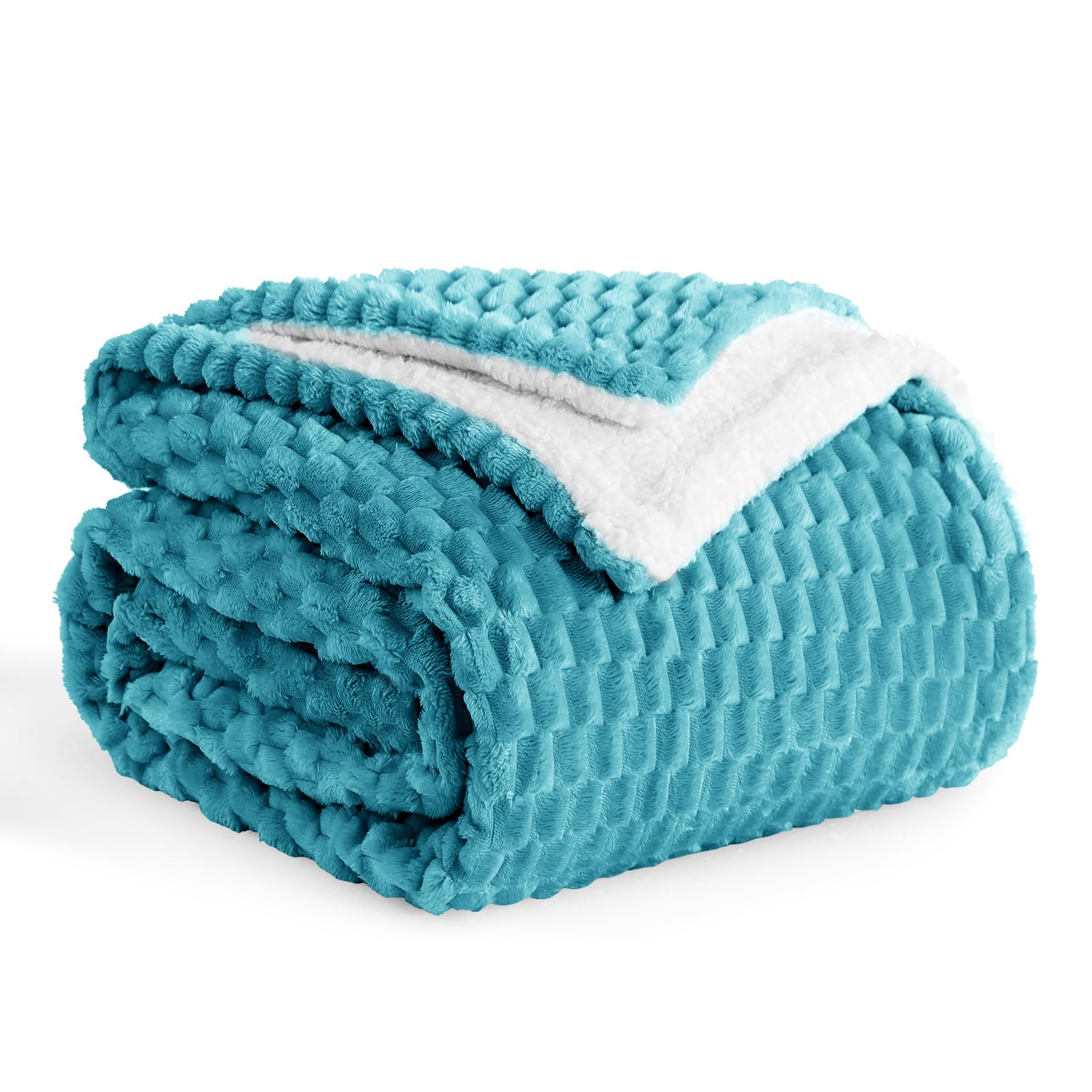 Aisbo Manta Cama Invierno, Sherpa Franela Reversible Polar con Cordón para Sofá, Borreguito Gruesa, Suave, Caliente, Sillón, Transpirable para Invierno (Azul Verde, 130 x 150 cm) OEKO-TEX STANDARD 100