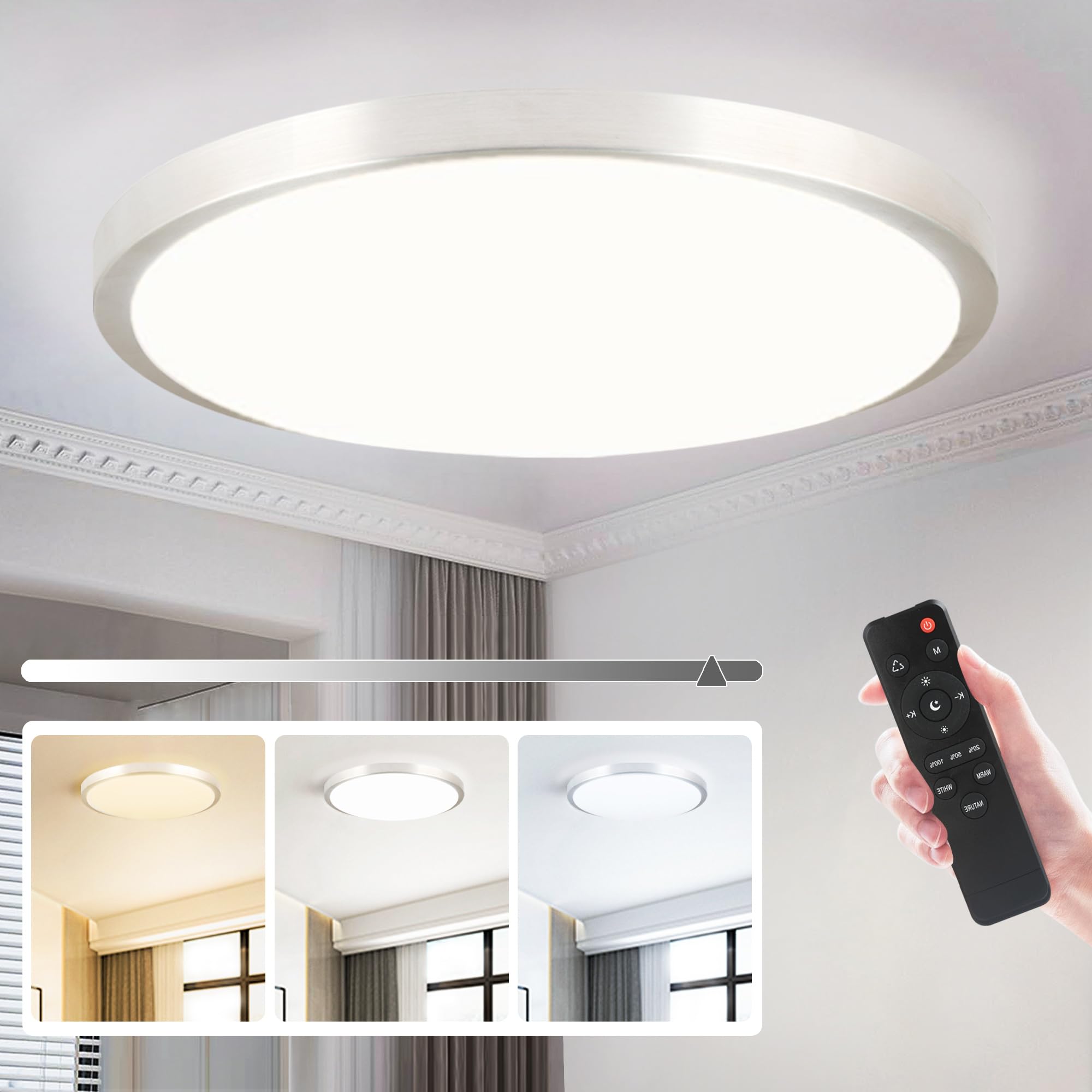 13 Inch LED Ceiling Lights Fixture with Remote Control, Flush Mount ...