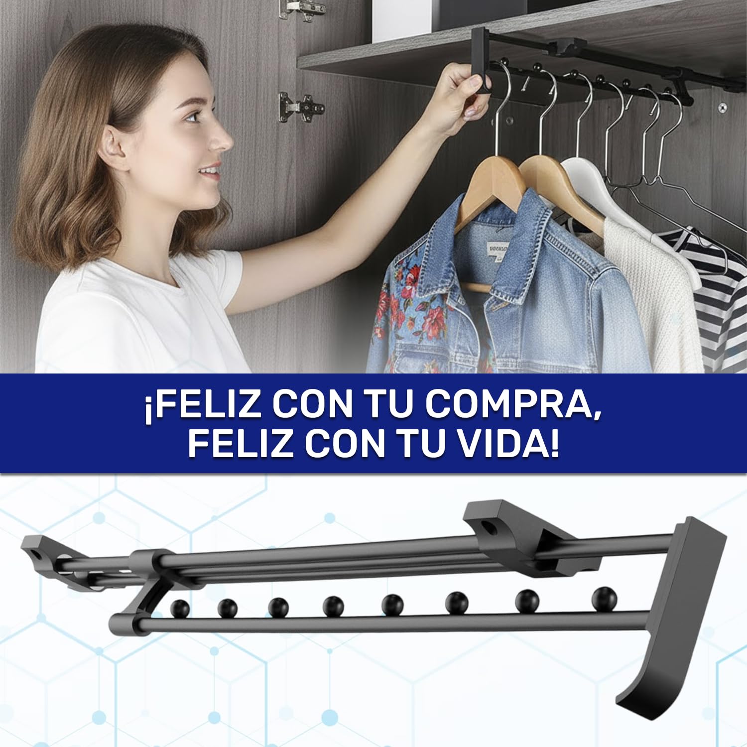 2x Perchero Extensible Armario 450 mm Carga Máxima 15 kg | Percheros Extraibles Armario Ropero Fabricado en Acero - Garantía de 10 Años - MONTERAL