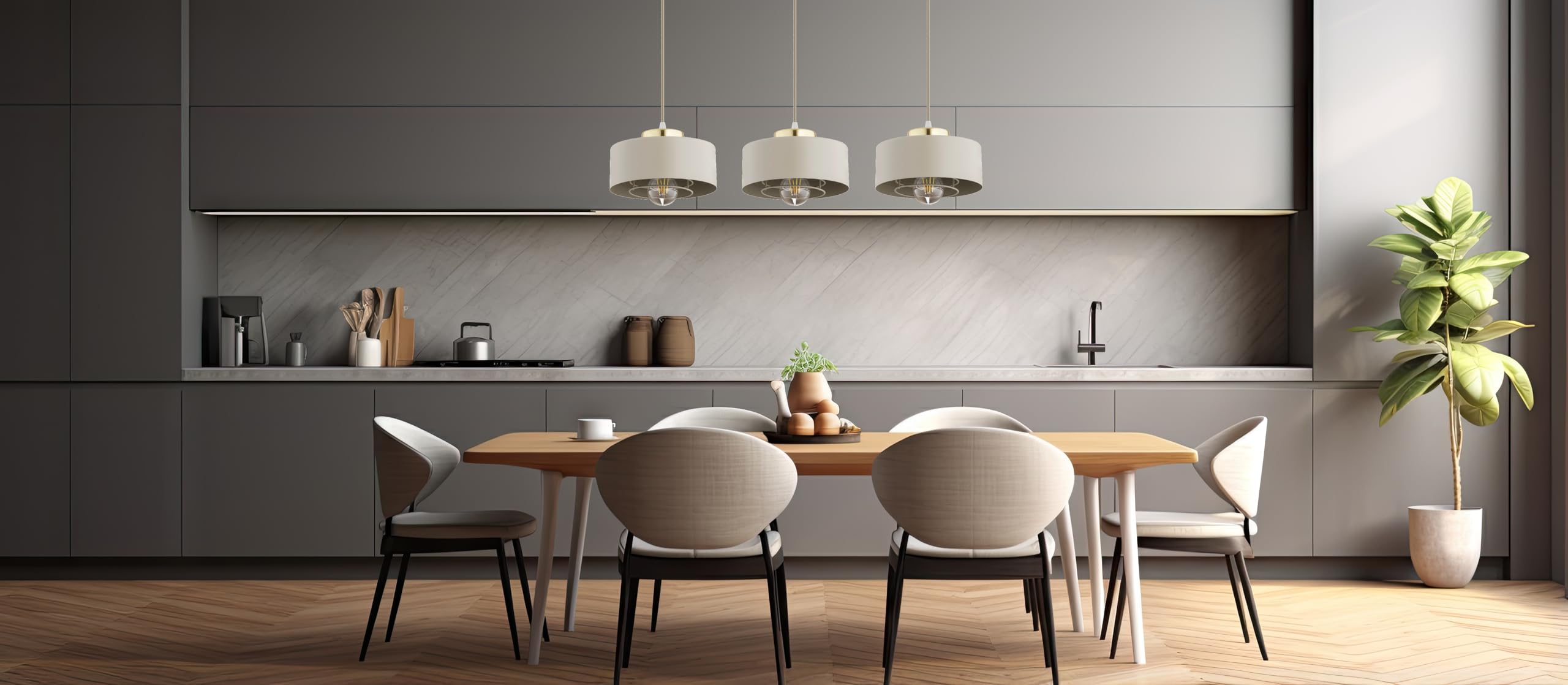 Pendelleuchte 3-flammig aus Metall in Beige, höhenverstellbar | E27 Fassung | LED geeignet | Hängelampe für Wohnzimmer, Esszimmer, Küche, Büro oder Schlafzimmer