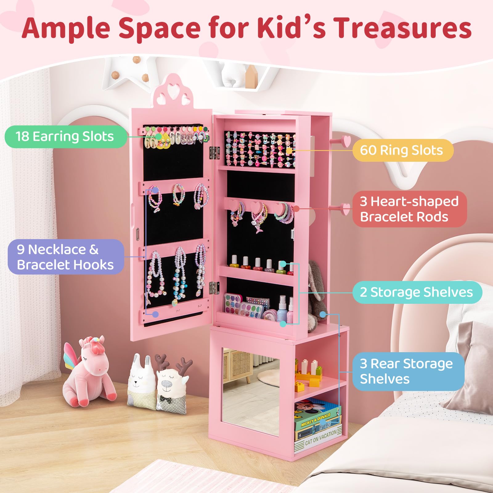 CHARMAID Kids Jewelry Cabinet Armoire, 47