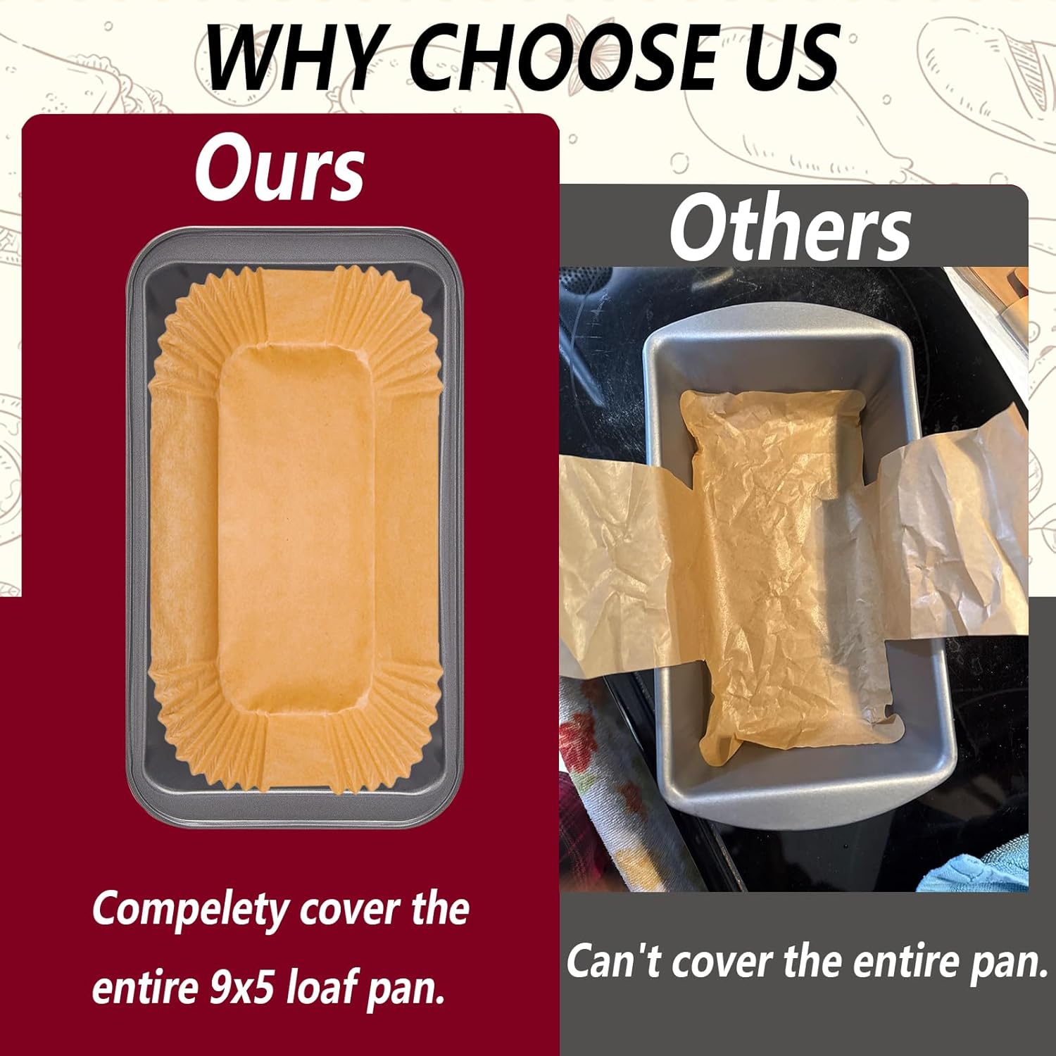 Loaf Pan Liners, 2lb Loaf Pan Parchment Liners for Baking Bread 9x5, 125 Pcs Non-Stick Disposable Bread Pan Liners, Loaf Bread Liners for Baking - Image 3