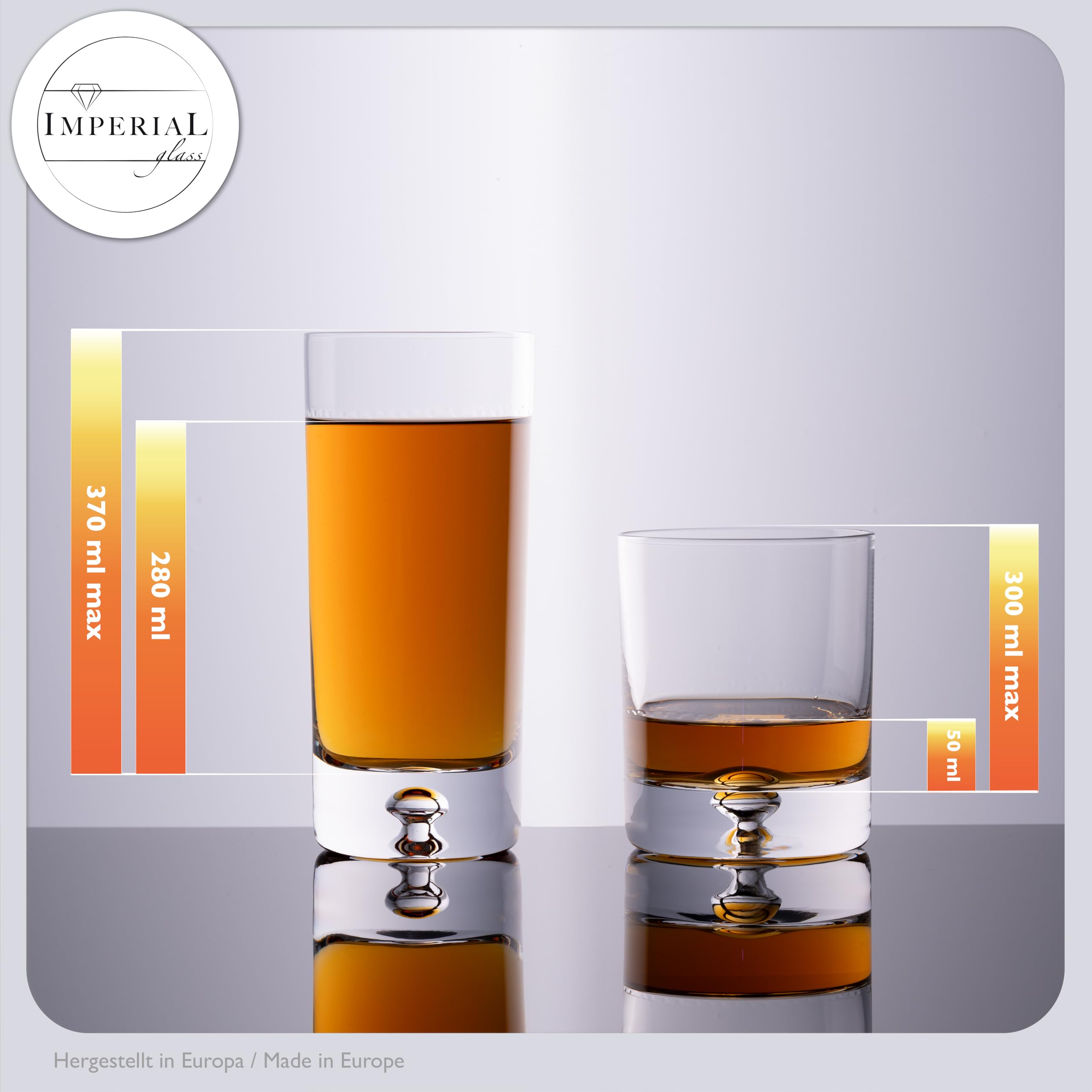 Gläser Set – Trinkgläser aus Crystalline Glas – 6 Longdrinkgläser 370ml & 6 Tumbler 300ml Lissabon – Wassergläser mit Luftblase im Boden Handmade