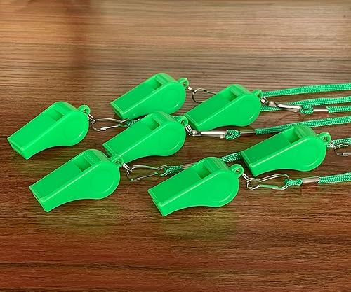 Vista 4 de 20 piezas de silbatos fuertes de plástico con cordón para entrenadores árbitros baloncesto fútbol deportes entrenamiento evento salvavidas Verde