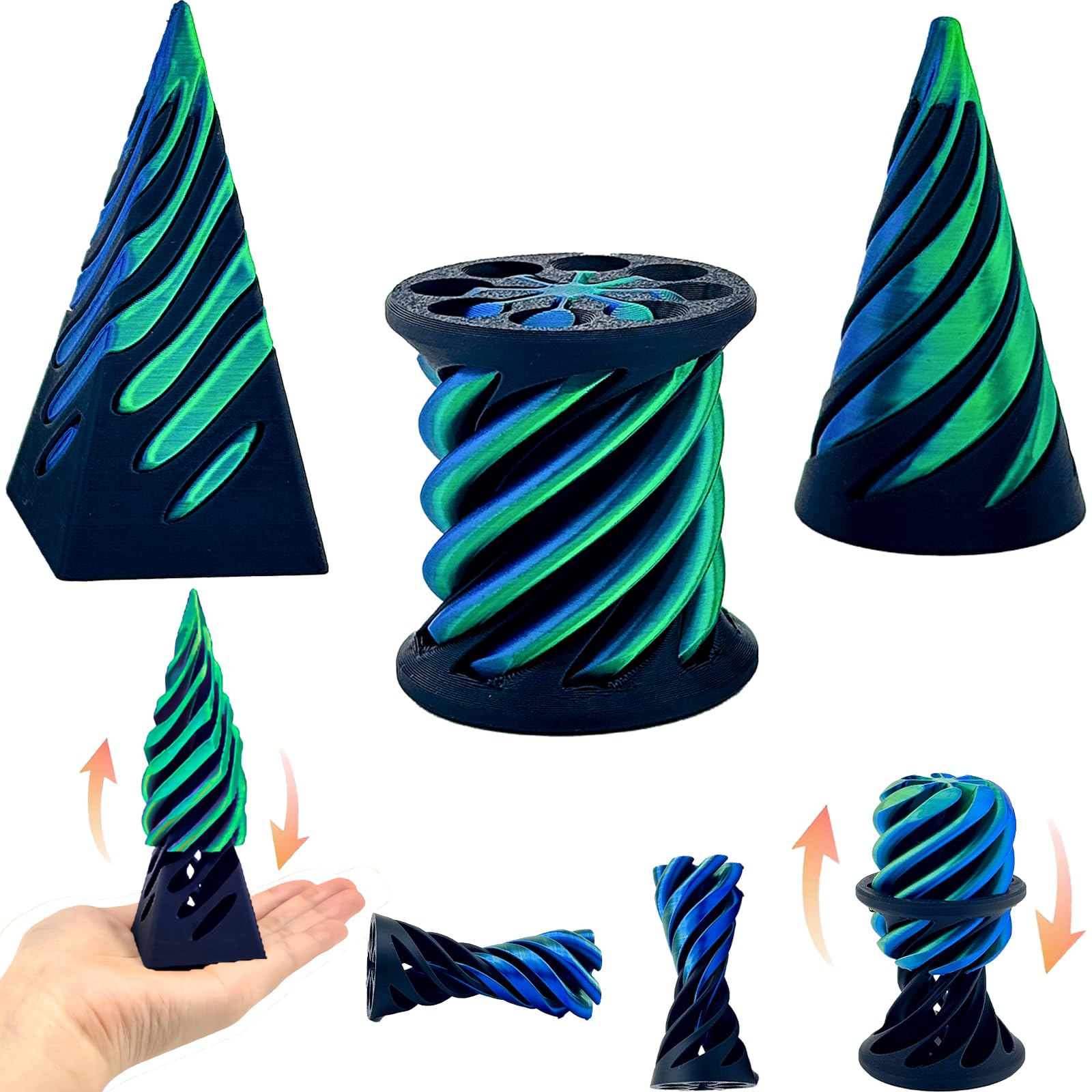 3 Packs Impossible Cone,Spiral Cone Fidget Toy Impossible Pyramid Passthrough Toy,3D Printed Spiral Cone Fidget Toy,Mini Vortex Thread Illusion Desktop Deco Souvenir Gift for Anxiety Relaxing