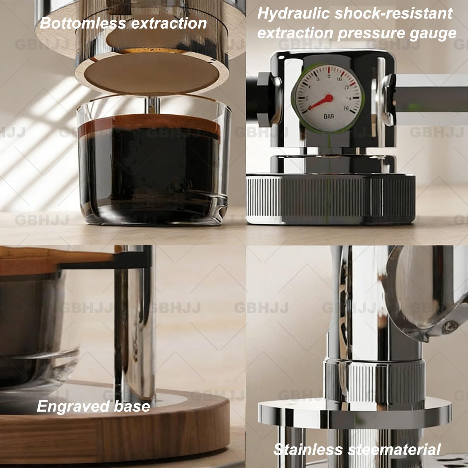 Cafetera neumática de 58 mm con manómetro, máquina de café manual desmontable para el hogar, camping y viajes