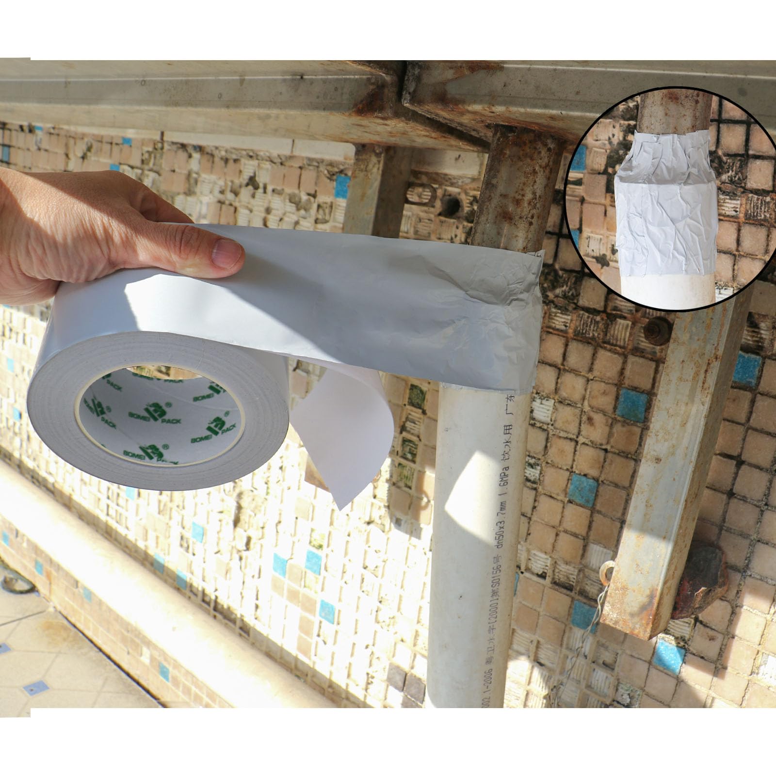 BOMEI PACK 2 rollos de cinta de aluminio blanco de 50 mm x 50 m, resistente al calor, cinta de lámina de alta temperatura, 2 pulgadas, reparación de tuberías aislantes, calefacción, ventilación