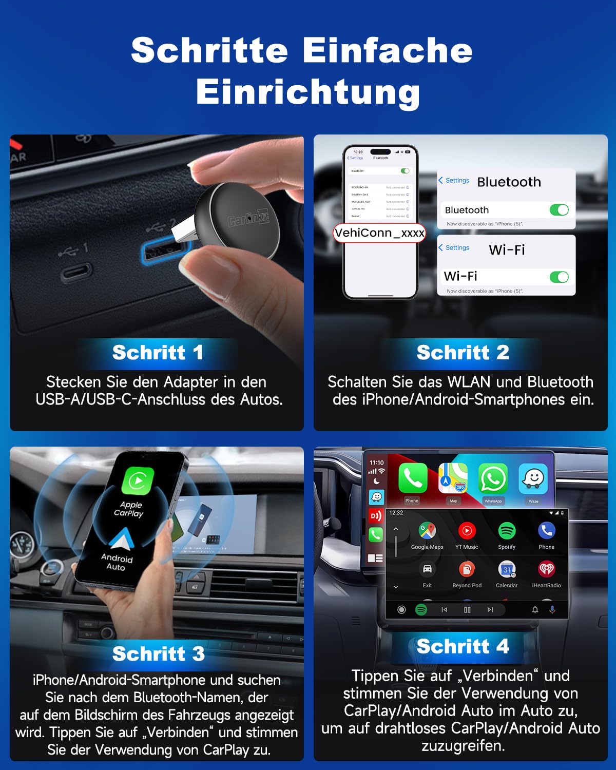 Carlinkit Wireless CarPlay & Android Auto Adapter – Mini Ultra 3, wandelt OEM-Kabelverbindung in kabelloses CarPlay/Android Auto für iPhone & Android 11+, USB-A/Type-C Plug & Play, Online-Upgrade