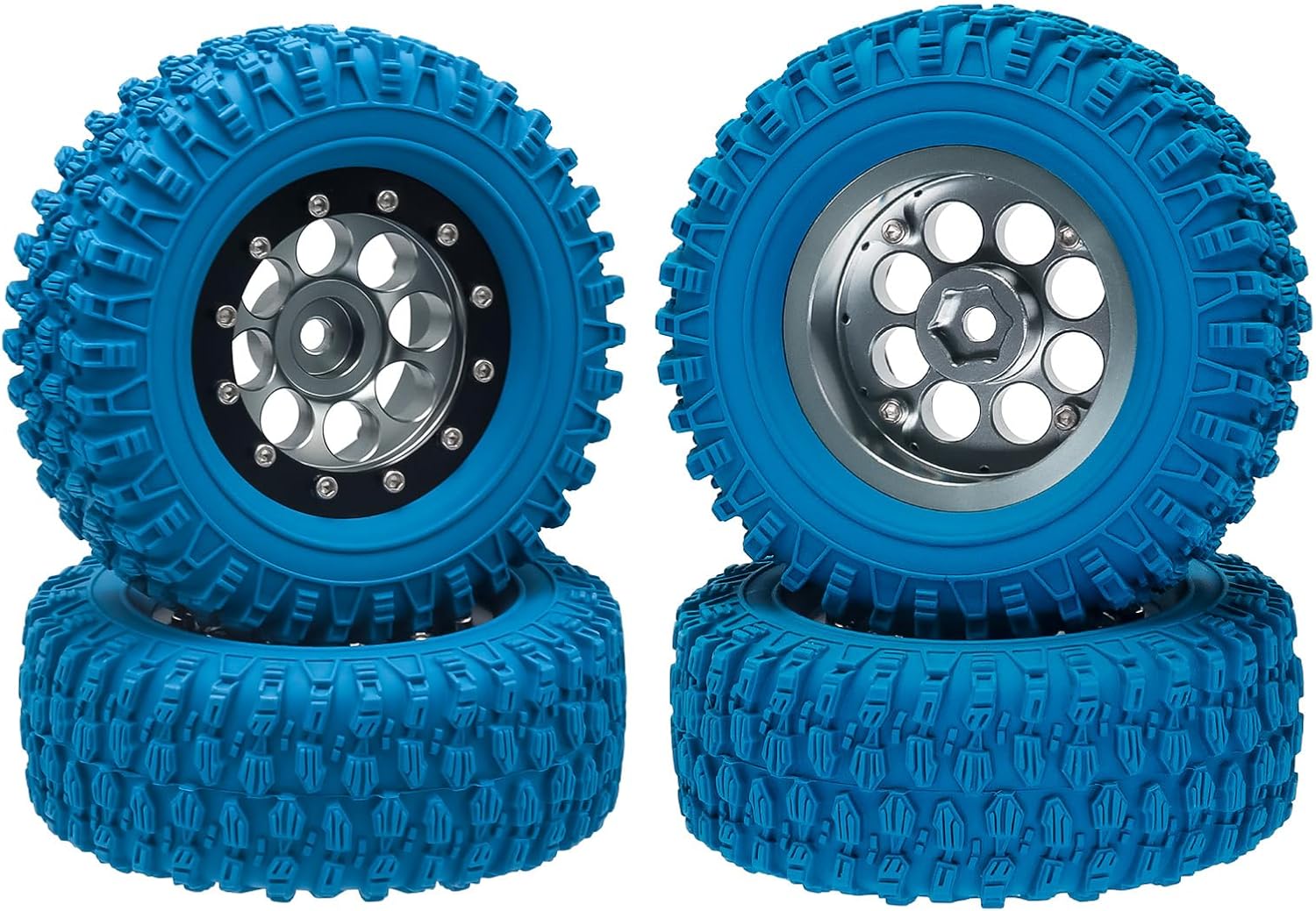 GOUPRC 1.3" Wheel Tires Set, Aluminum Beadlock Rim Swamp Claw Mud Terrain Rock Tread Pattern Tires for SCX24 TRX4M 1/18 1/24 Upgrade RC Crawler Truck Car