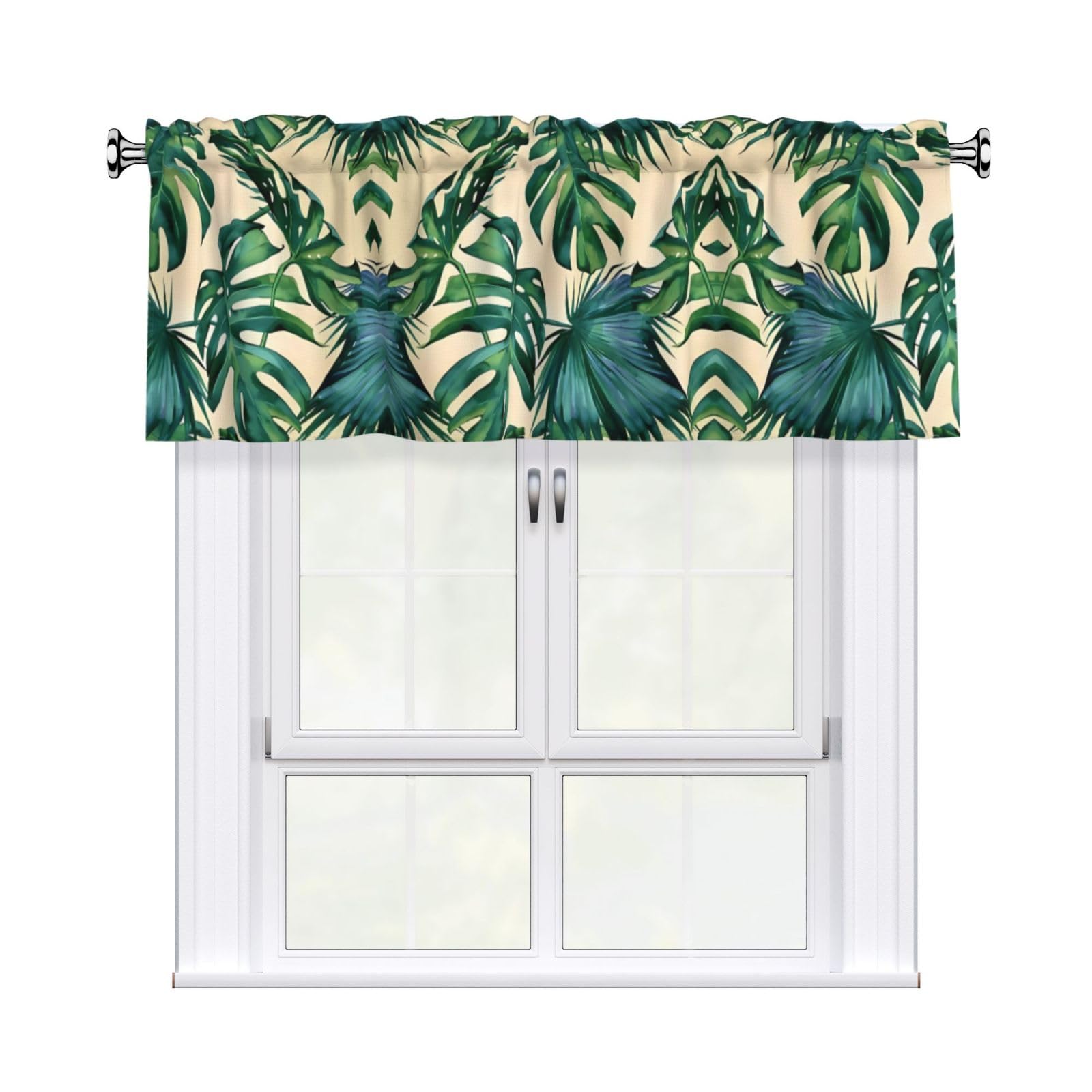 HJFCZH WHJSSF Green banana leaves Prints 54x18in Curtain Valance - Peach Skin Polyester Kitchen Cover with Light Filtering Floral & 3" Rod Pocket