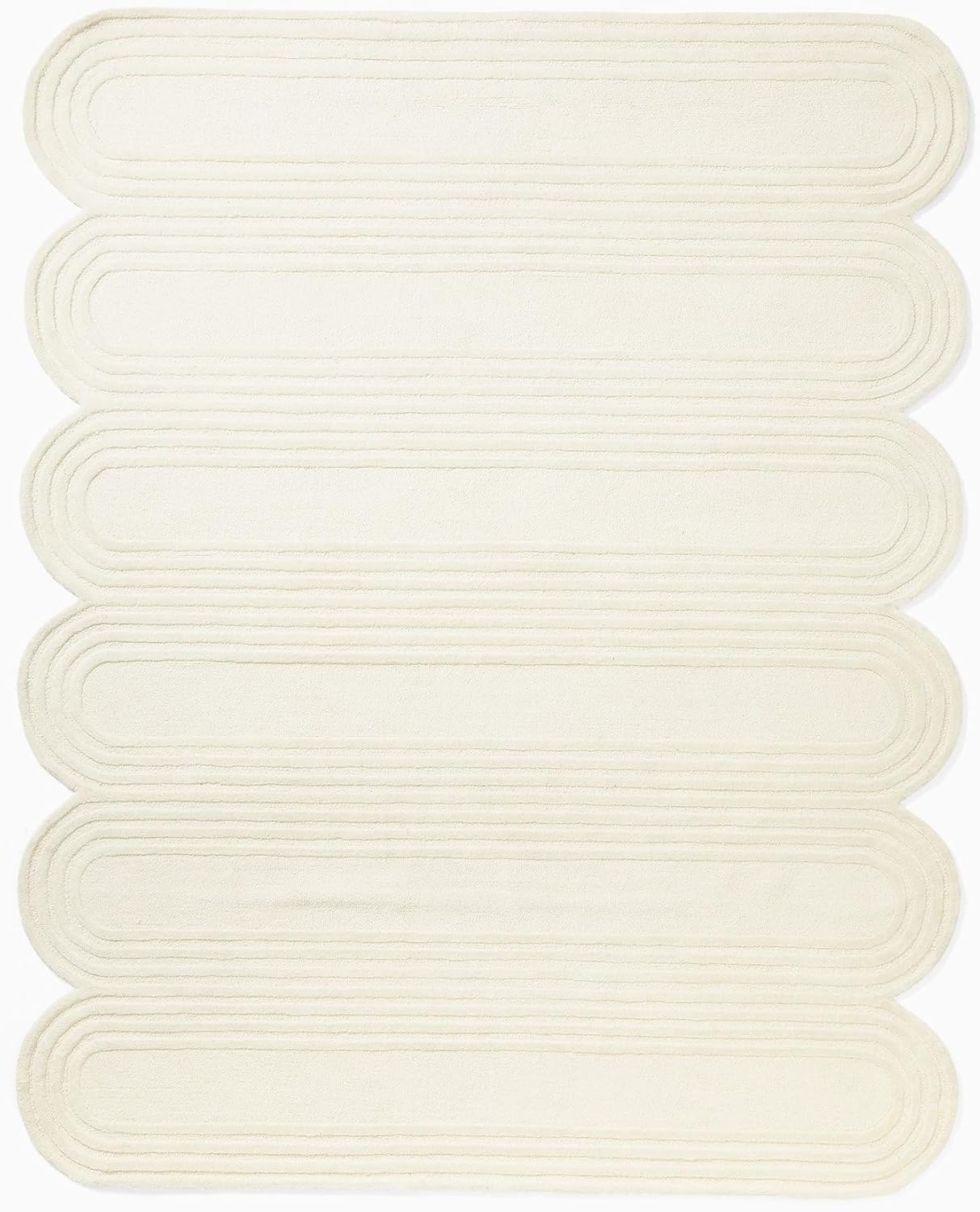 Hand Tufted Wool Area Rug, Scalloped Oblong Design, High-Low Texture, Available in Green, Sage, Cream for Indoor use PB Restoration Rug (Cream, 5x8 Feet)