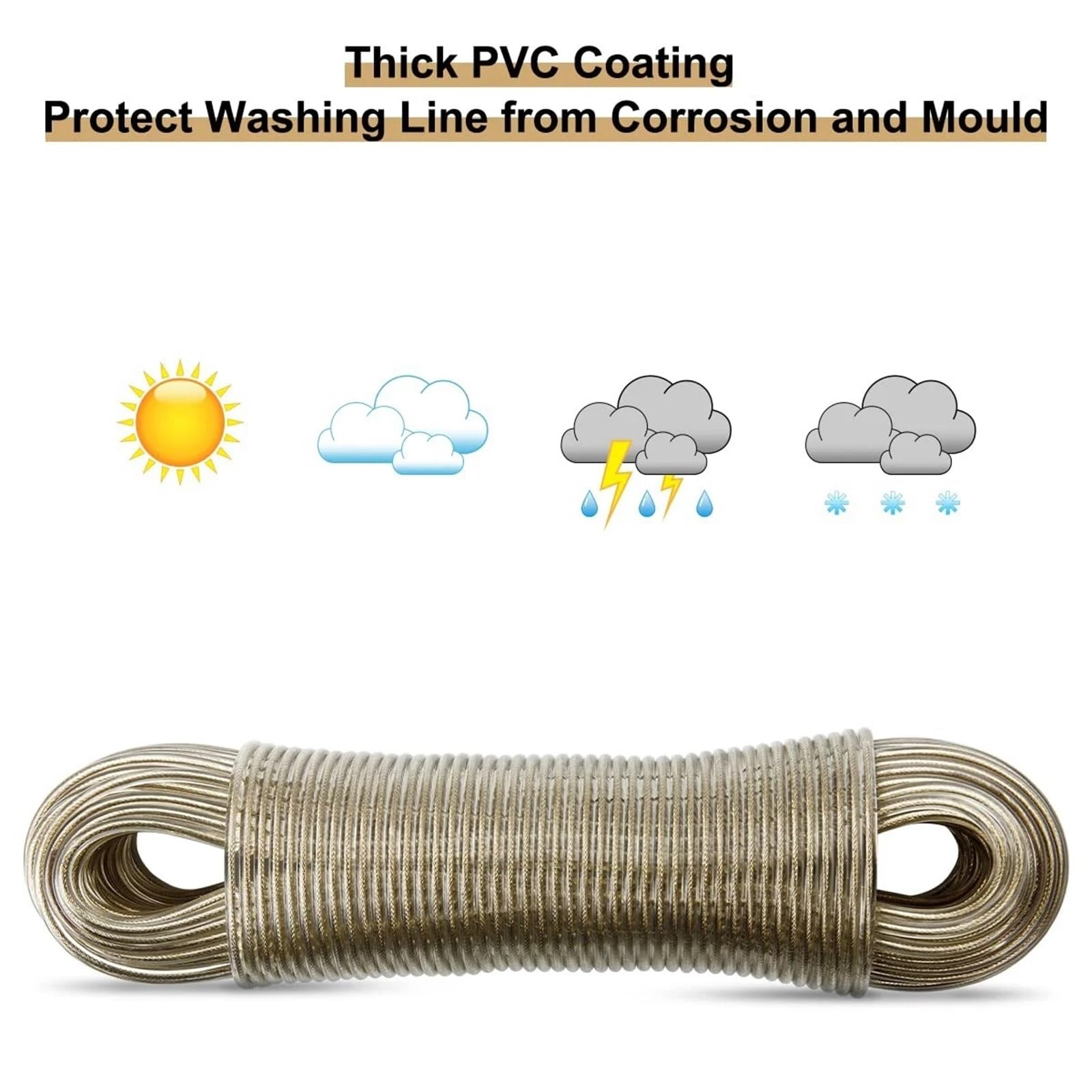 Wäscheleine Ausziehbar Wäscheleine mit Stahlkern und PVC-Überzug | Stahlkern, PVC-ummantelte Wäscheleine, dickes, starkes Kunststoff-Wäscheseil for Gartenreisen(Diameter 3 millimetres 50M)