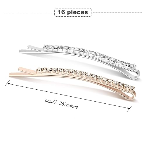 Miniatura 4 de 16 piezas de diamantes de imitación de metal con pasador de pelo de cristal transparente para mujeres, niñas (color 1)