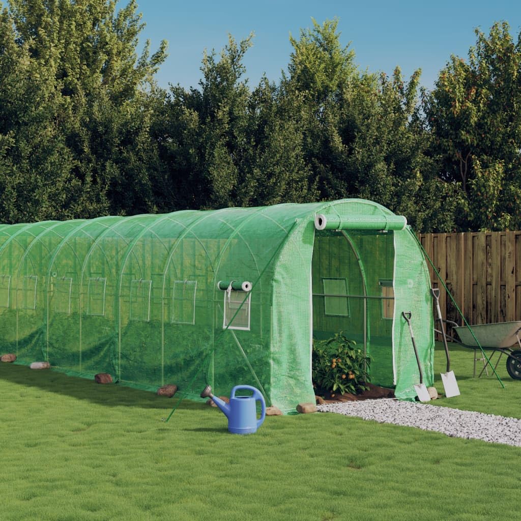 Homgoday Invernadero con Estructura de Acero Verde 24 m² 12x2x2 m, Invernadero Caseta Jardín Terraza Plantas Semilla Cultivo Huerto Verduras Cubierta Casero