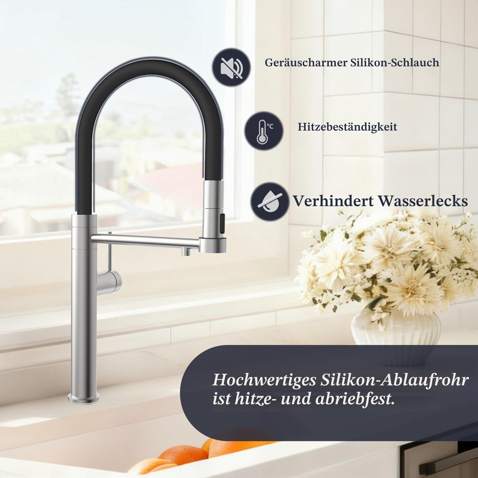 3 Wege Wasserhahn Küche, Einhebel 3 in 1 Küchenarmatur für Wasserfilter | Tohlar Armatur Küche mit Herausziehbarer Brause, 3 in 1 Mischbatterie, 360°Drehbar Küchenarmatur, Edelstahl Gebürstet