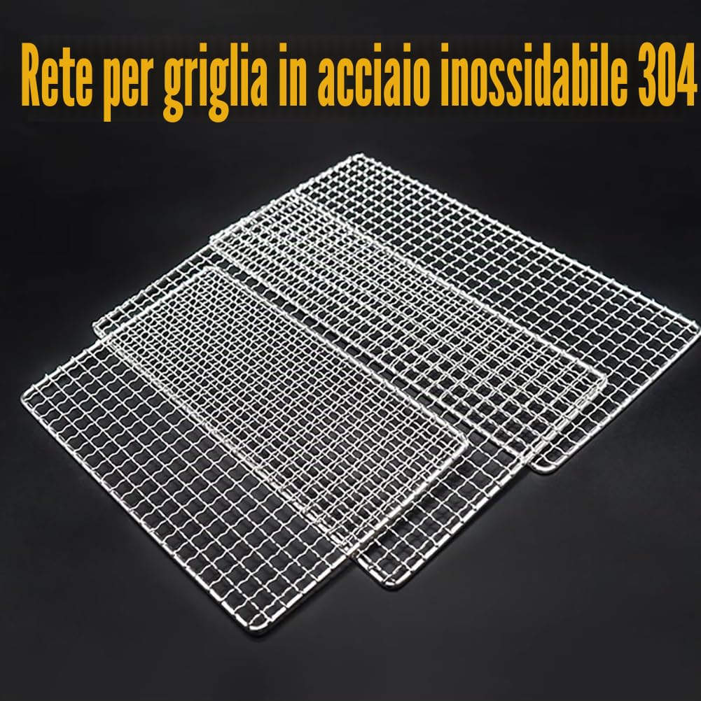 60x40cm Griglia per Barbecue Rettangolo in Acciaio Inossidabile,Griglia per Arrosti,Rete Antiaderente per Barbecue,Picnic per Griglia Portatile per Pesce,Verdure,Gamberetti