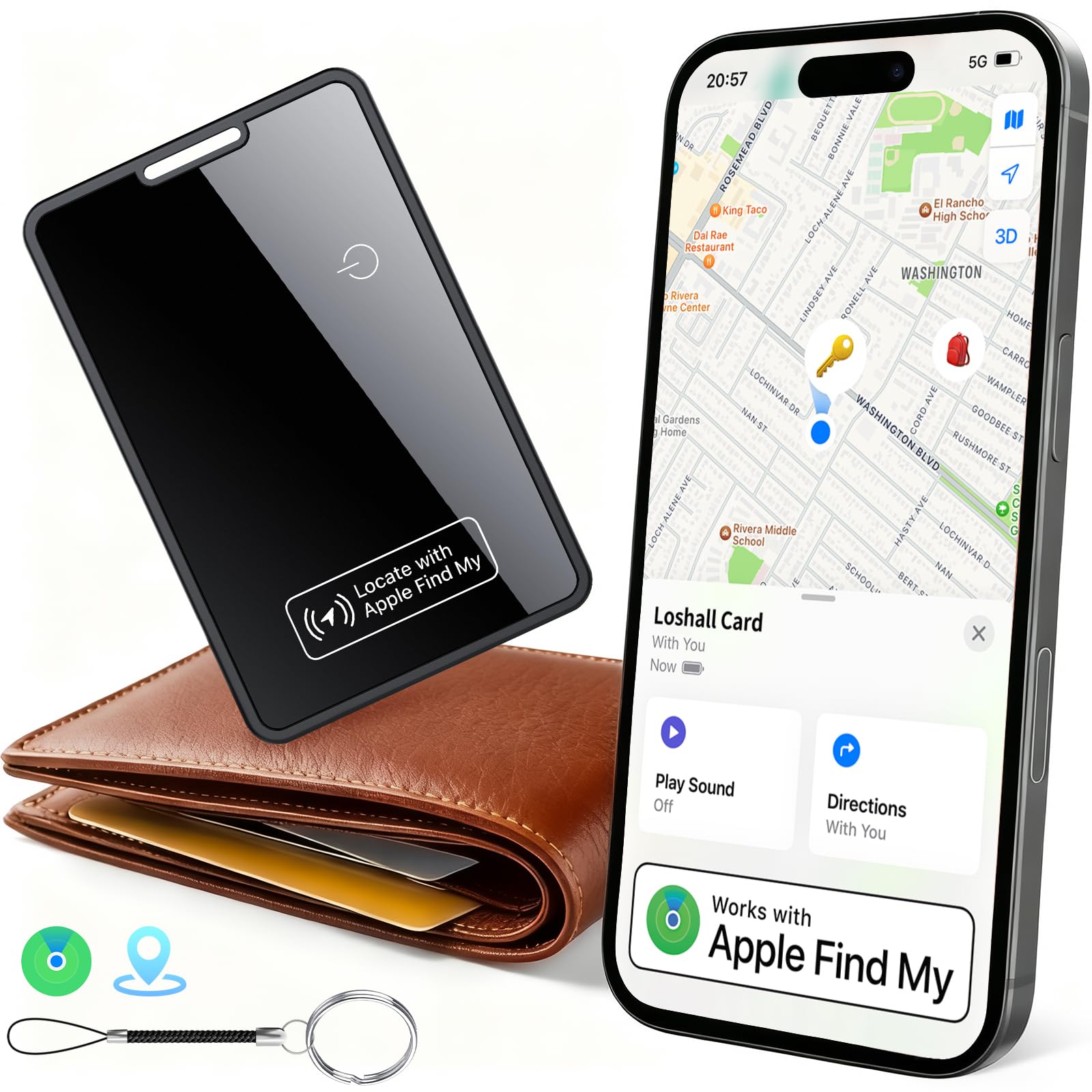 Hendari Dünne Geldbörsen Tracker Karte 1 Pack, 2025 Neue Wiederaufladbarer Wallet Tracker Kompatibel mit Apple Wo ist?(Nur iOS), Air Smart Tag Card für Reisekoffer/Geldbeutel/Koffer, IP68 Wasserdicht