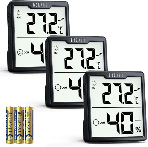 Thermomètre numérique intérieur noir pour intérieur DOQAUS