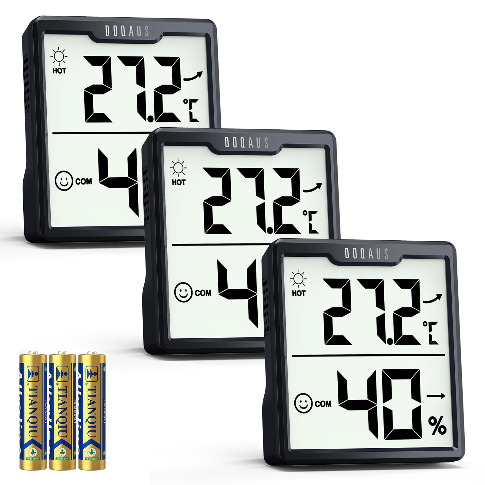 DOQAUS 3 Stück Digital Thermometer Hygrometer Innen mit AAA Batterien Temperatur und Luftfeuchtigkeitsmesser