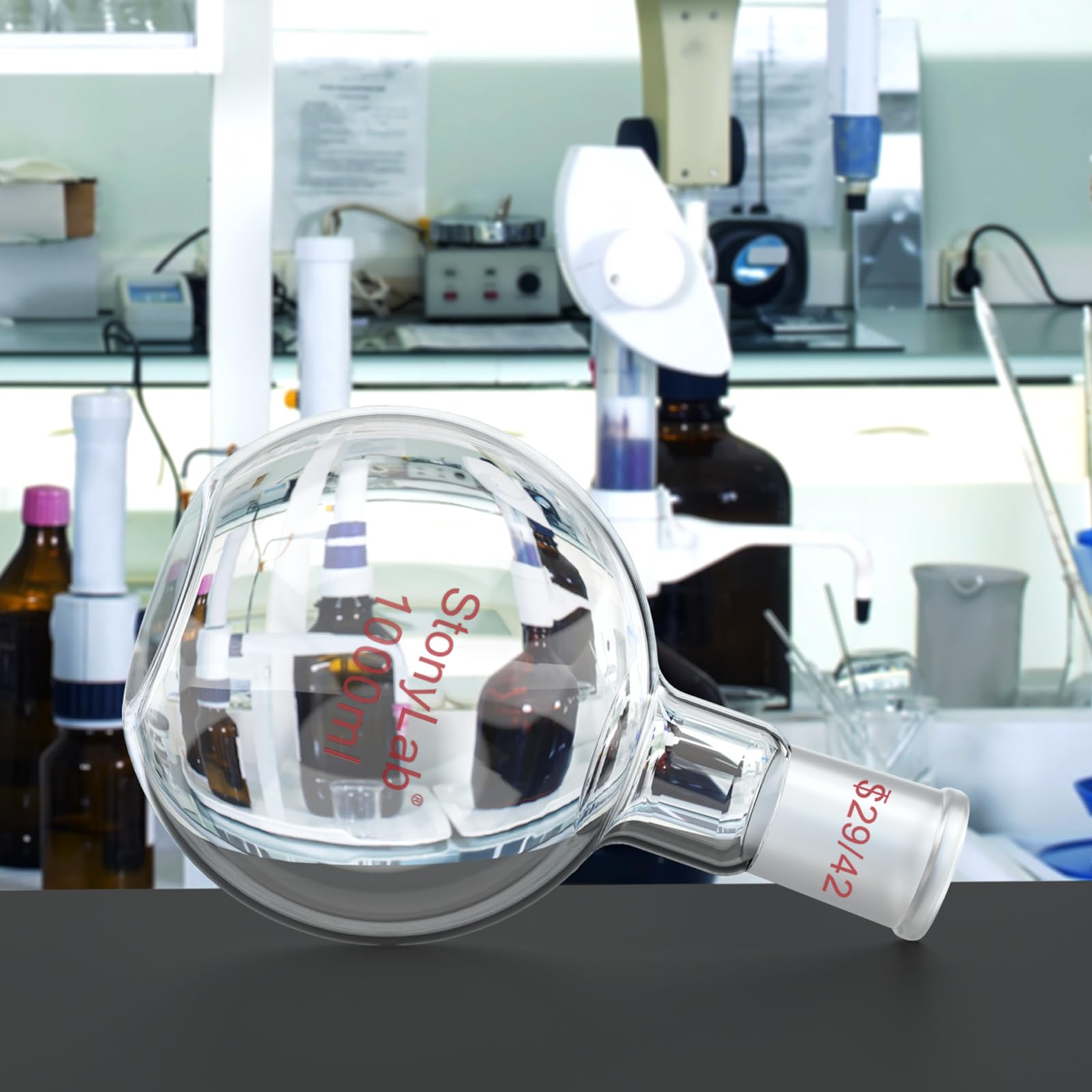 stonylab Verre Ballon à Fond Plat avec col Unique, Single Neck Flat Bottom Boiling Flask Ballon D'ébullition avec Joint Extérieur Standard 29/42, 1000 ml