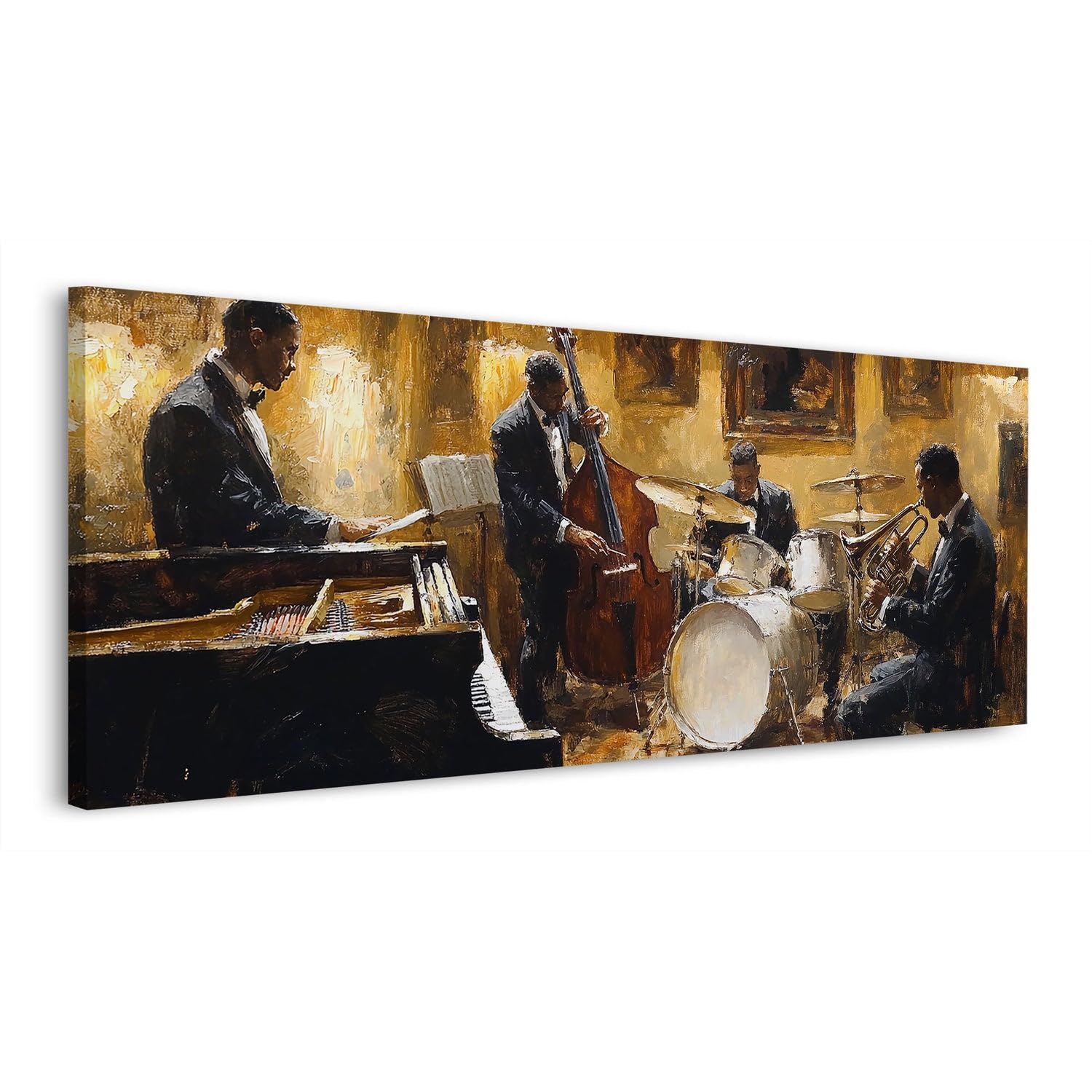 ARTEDinoi Jazz Band Ölgemälde Instrumente Konzert Leinwandbild XL | Jazz-Band mit mehreren Instrumenten