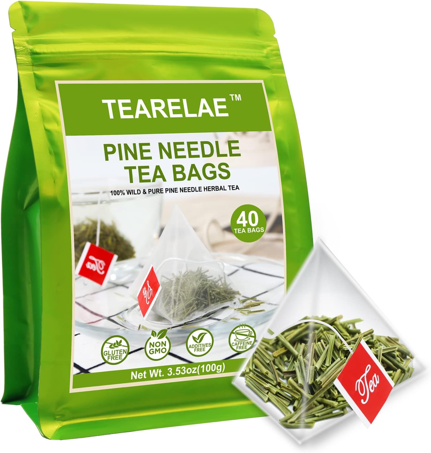 TEARELAE - Pine Needle Tea Bags - 3.53oz/100g (2.5g X 40 Bags) - 100% Pure Natural Dried Masson Pine Needles - Cut & Sifted - Caffeine-free