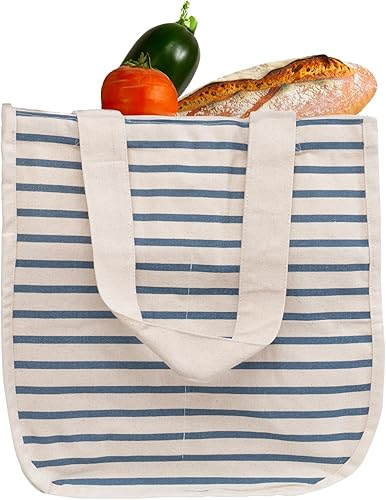 Best Canvas Grocery Shopping Bags - Cloth Grocery Tote Bags - Reusable Cotton Grocery Tote Bags with Bottle Sleeves