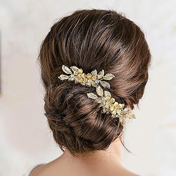 Jakawin Bride Wedding Flower Hair Pins Gold Hair Piece Bridal Hair Accessories for Women and Girls 2 PCS HP070