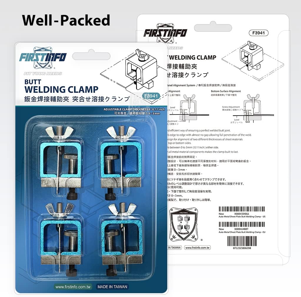 FIRSTINFO F3941 Patented Butt Welding Clamps 4 pcs- Adjustable, Equipped with Level Alignment Function for Edge to Edge Welding of Sheets with Different Thicknesses