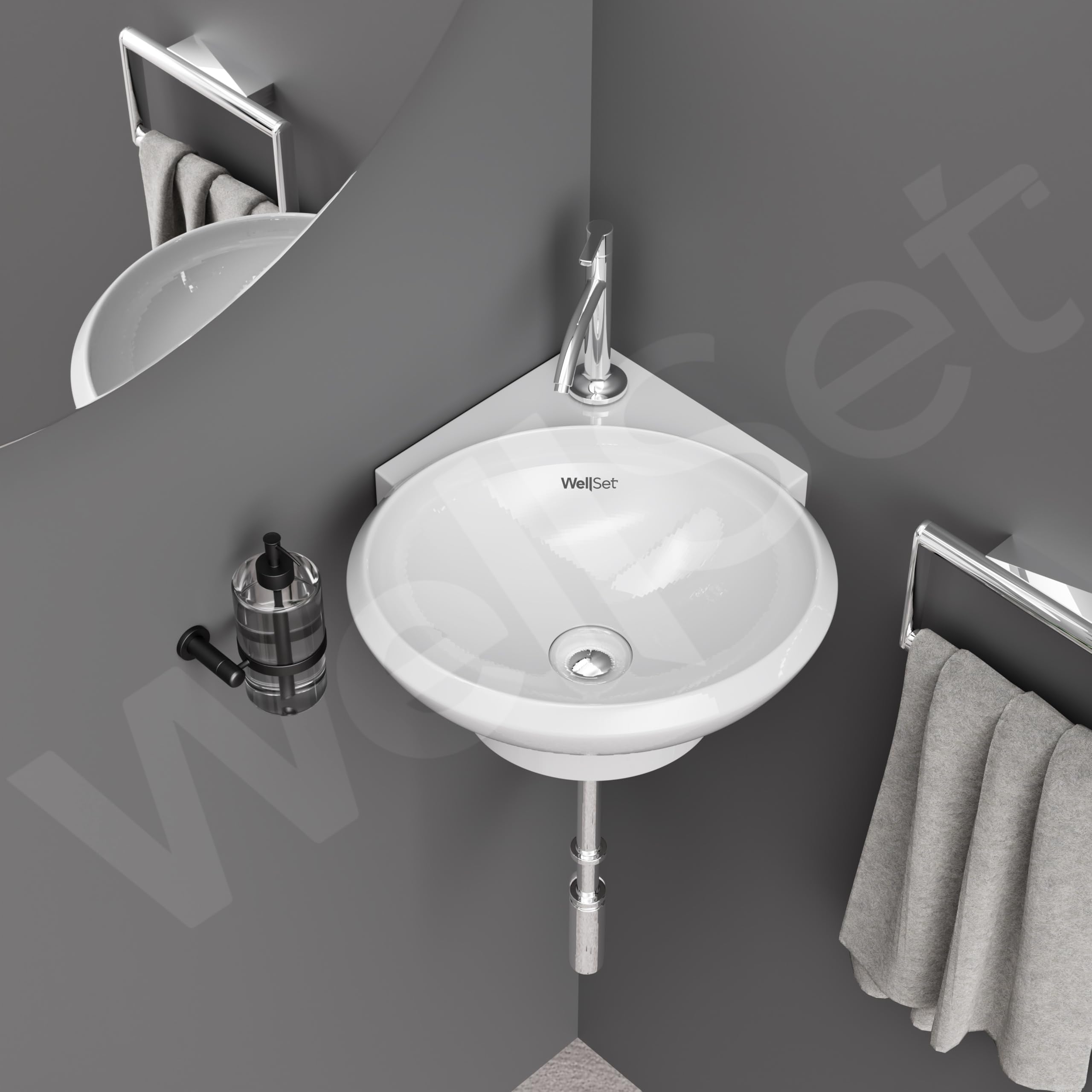 Well Set White Corner Wash Basin/Wall Mount Basin for Bathroom/Tabletop Basin/Bathroom Basin/Small Corner Sink (B0CVS41B3T) Amazon Price History, Amazon Price Tracker