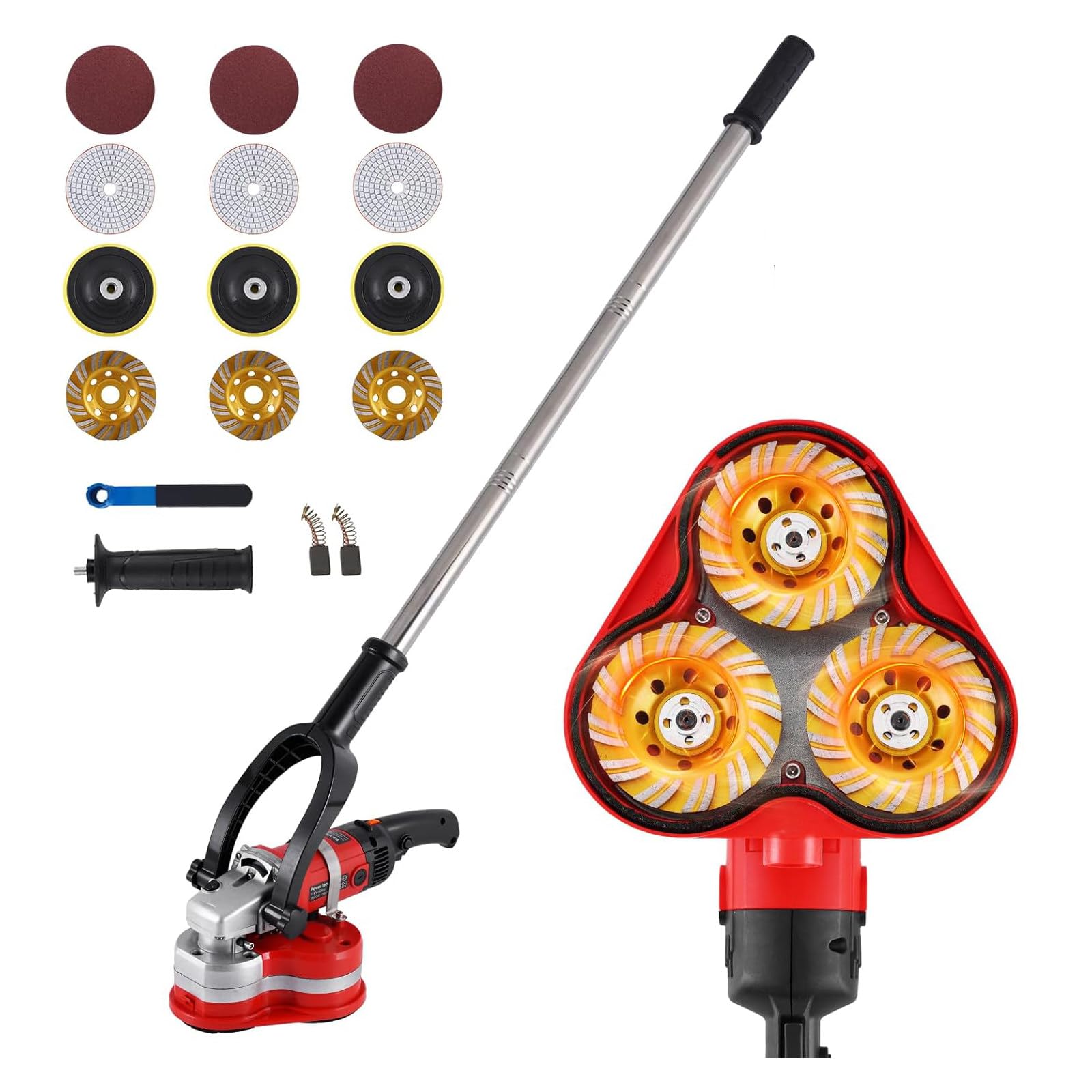 Amoladora Hormigón,Lijadora Hormigón,Pulidora Suelos 3000 W, Lijadora Pared con Ajuste 6 Velocidades,Pulidora Pared con 3 Discos Pulido Diferentes,para Lijar, Pulir