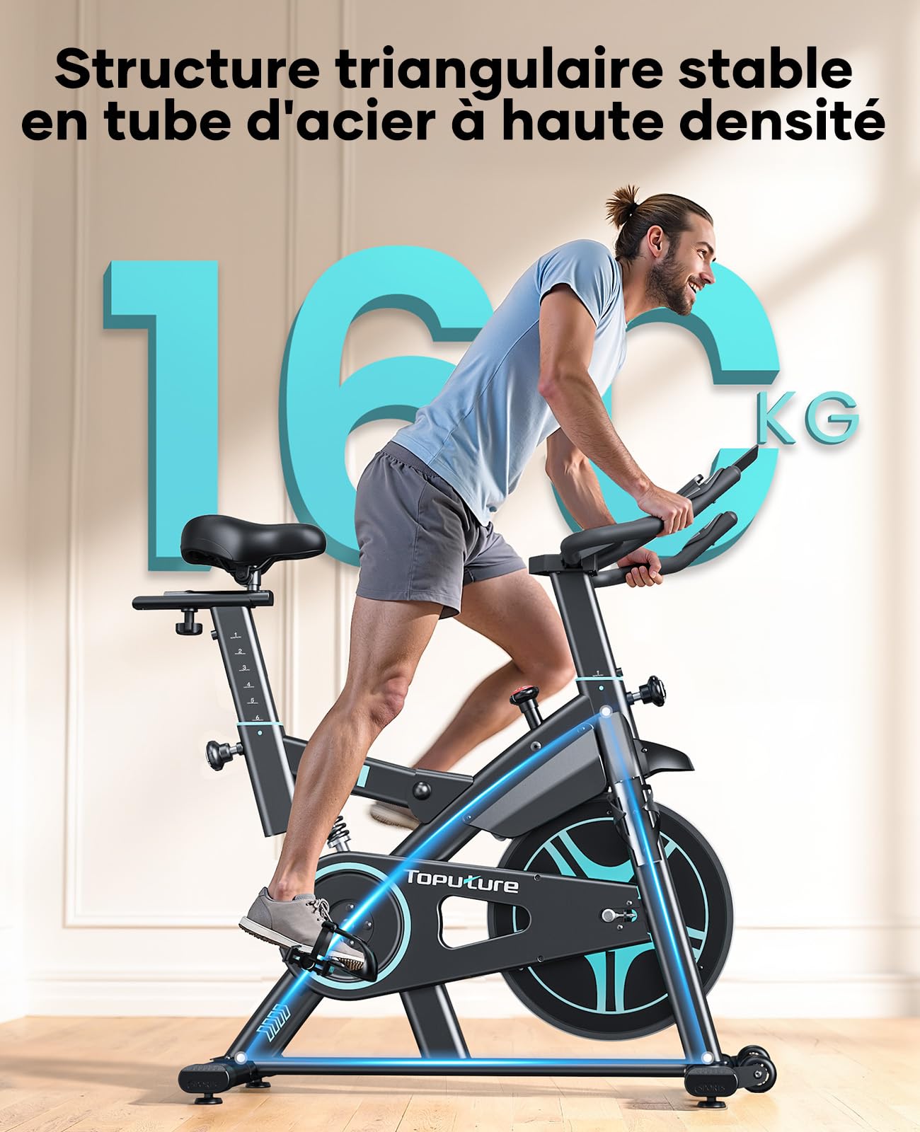 TOPUTURE Velo d'Appartement avec Écran LCD, Résistance Réglable 100 Niveaux, Silencieux, Capacité 160 kg