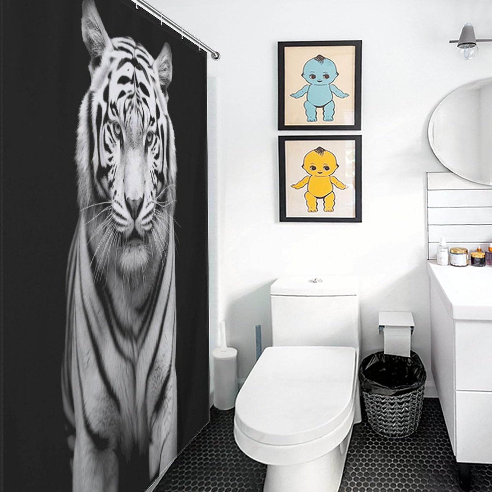 Rideau de douche tigre anti-éclaboussures rideau imperméable salle de bain 183x183 cm avec anneaux