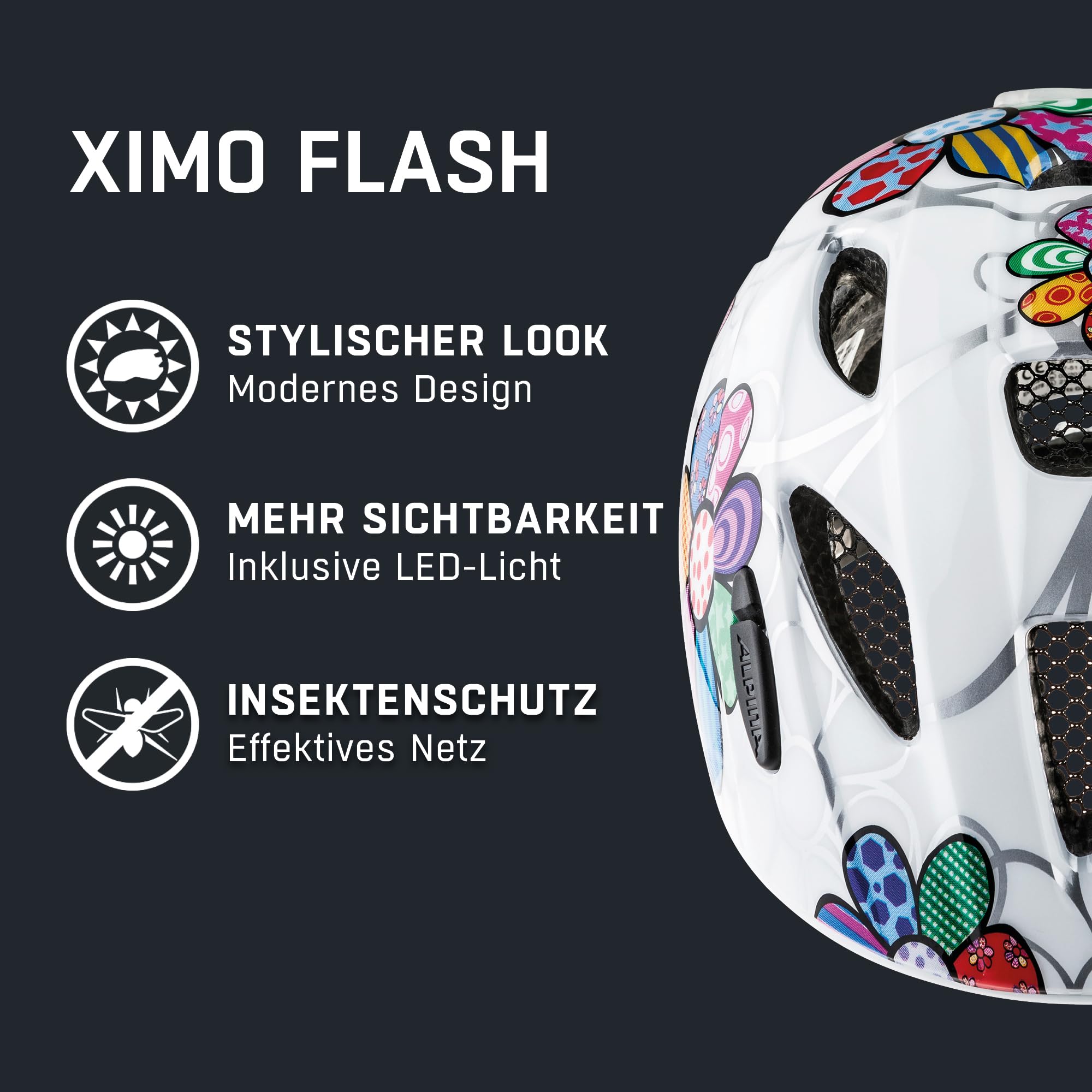 ALPINA XIMO FLASH - Beleuchteter, Reflektierender, Leichter & Anpassbarer LED Fahrradhelm Für Kinder