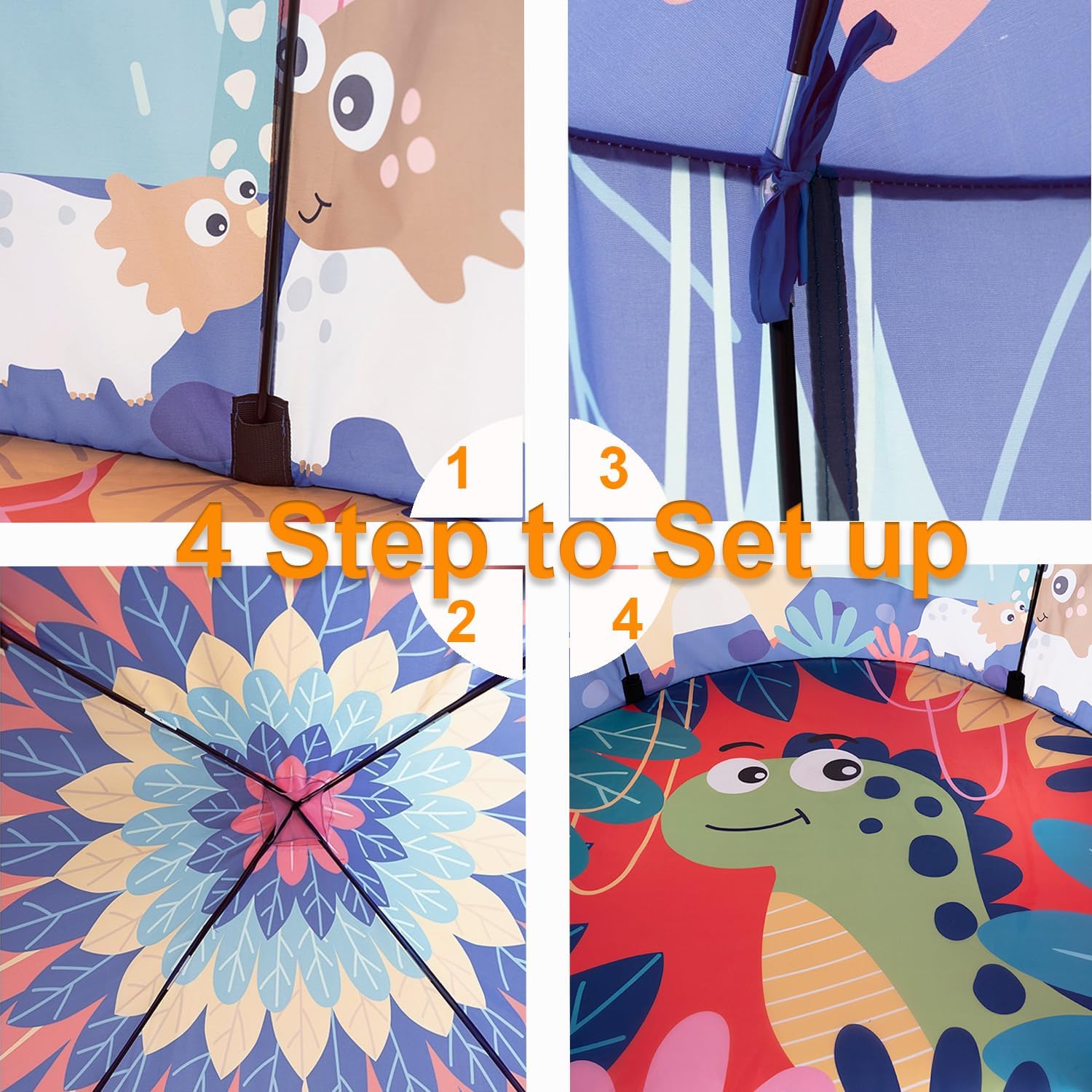 Dinosaur Pop Up Tent for Kids, Foldable Toddler Pop Up Indoor Tent for Boys Girls, Outdoor Dino Playhouse Fort Tent Ideal Birthday for Age 3 4 5 6 8