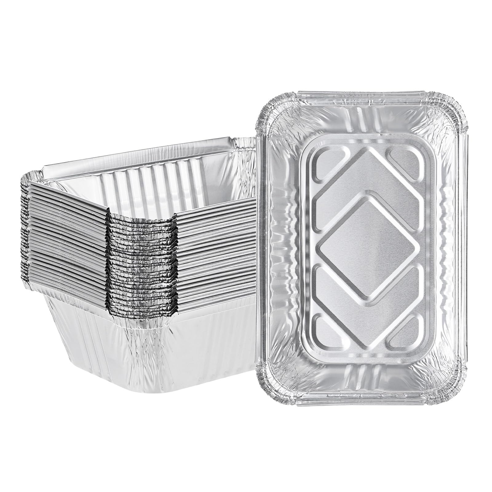 M METERXITY 30-Pack Grill Drip Pans, 8 x 5.2 x 2.4 Inch Disposable Aluminium Foil Grease Trays for Barbecues/BBQ Accessories/Outdoor Picnics, Grill Grease Pan Liners [Silver Tone]